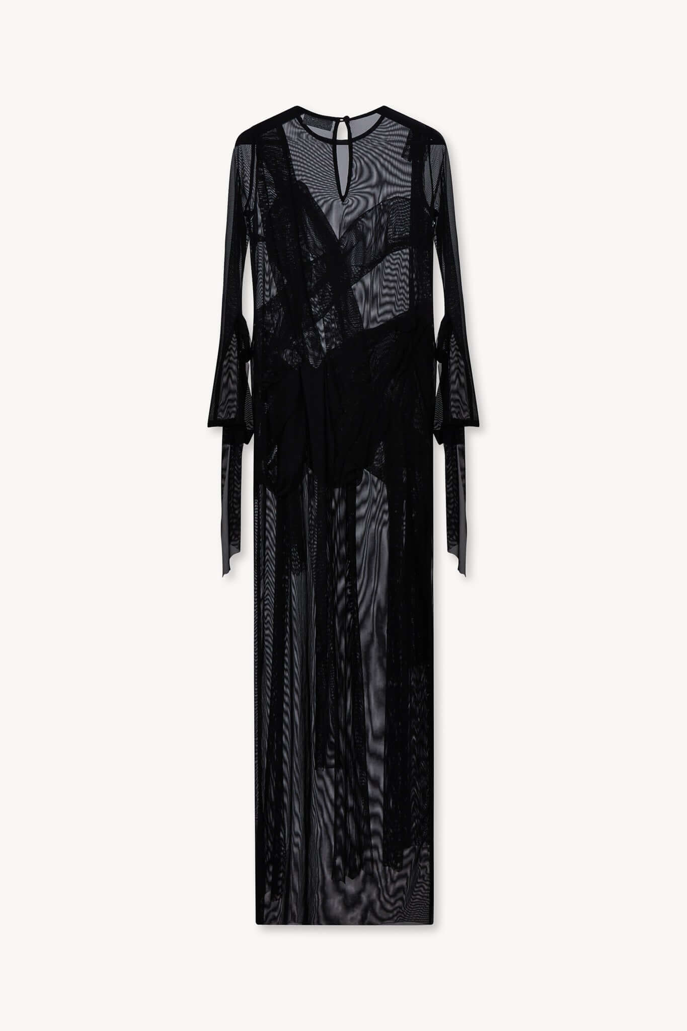 Robe à manches longues en tulle noir à bandes – PNCLD