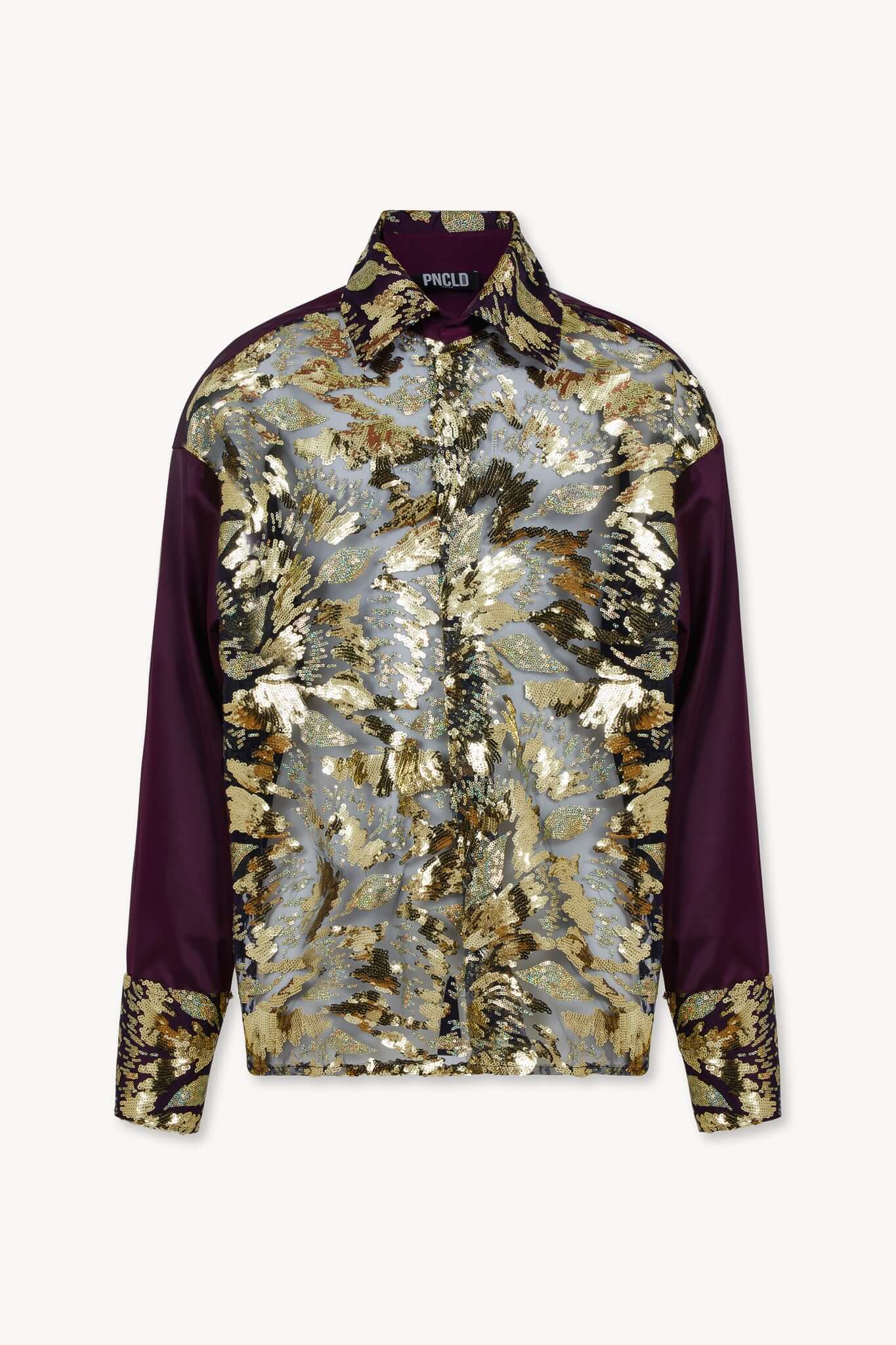 Chemise Oversize Prune Bicolore Broderie Or PNCLD