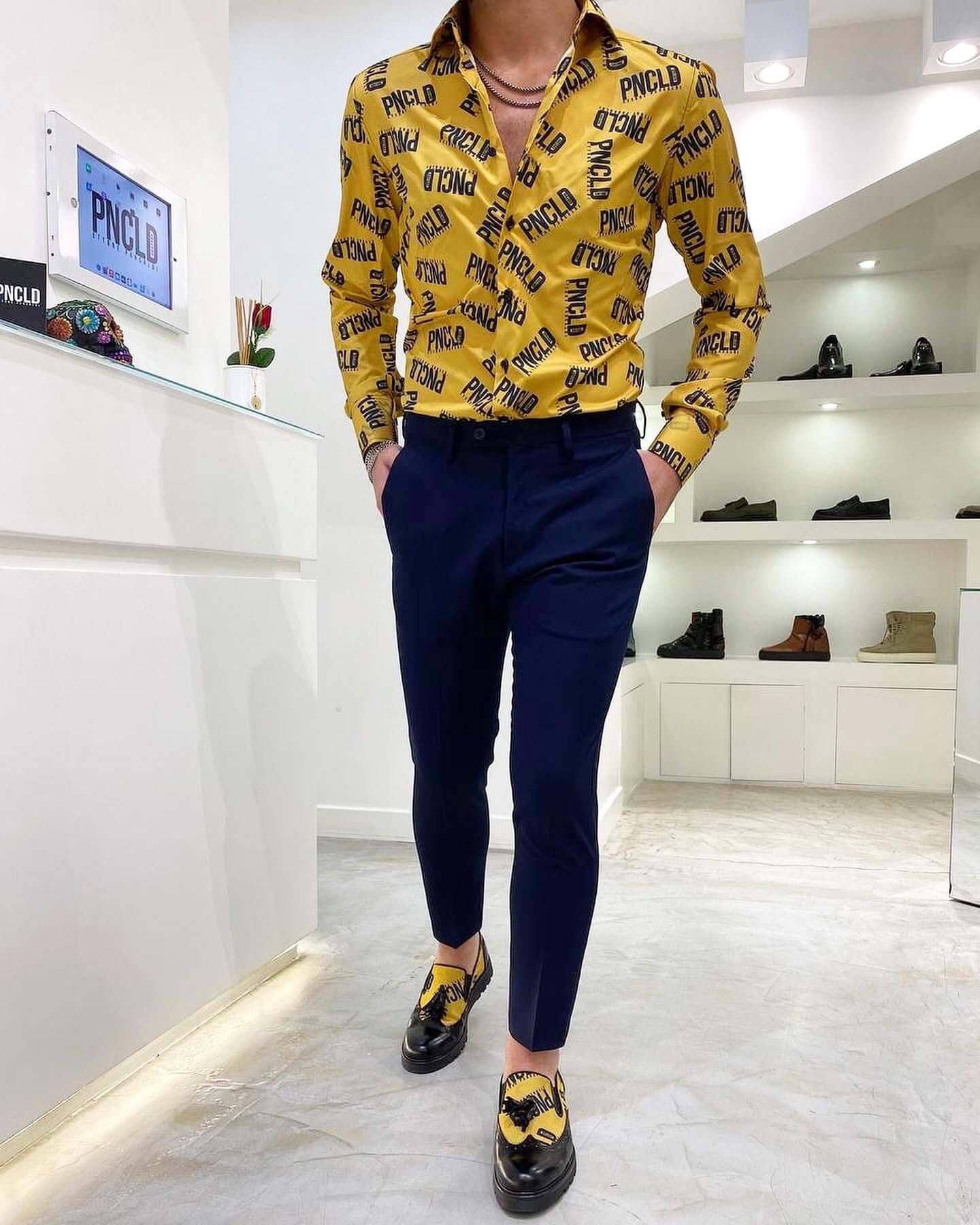 Camicia Whitesnake Regolare Uomo Fantasia Giallo Nero PNCLD