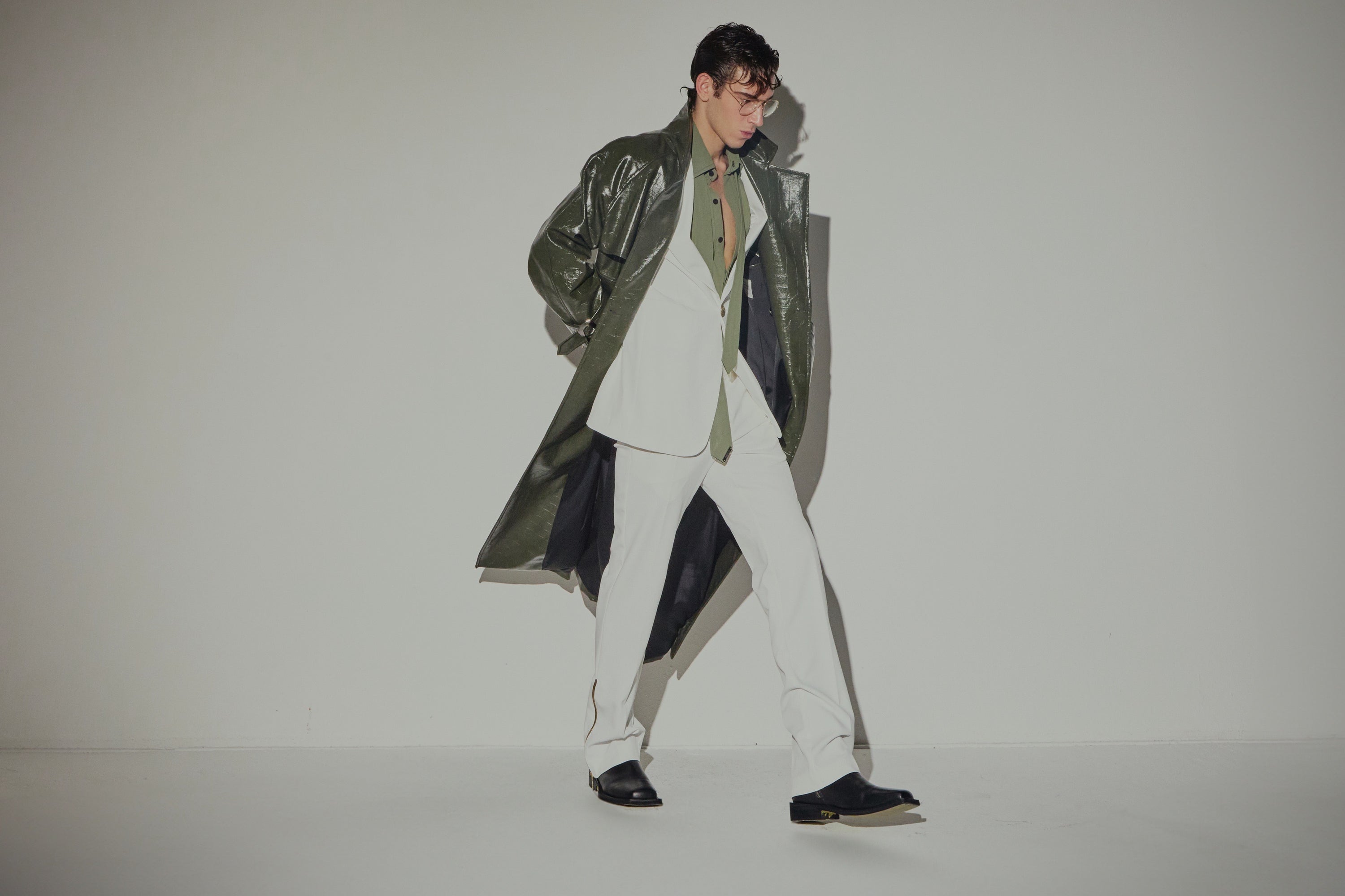 Trench Lungo in Eco Coccodrillo Verde