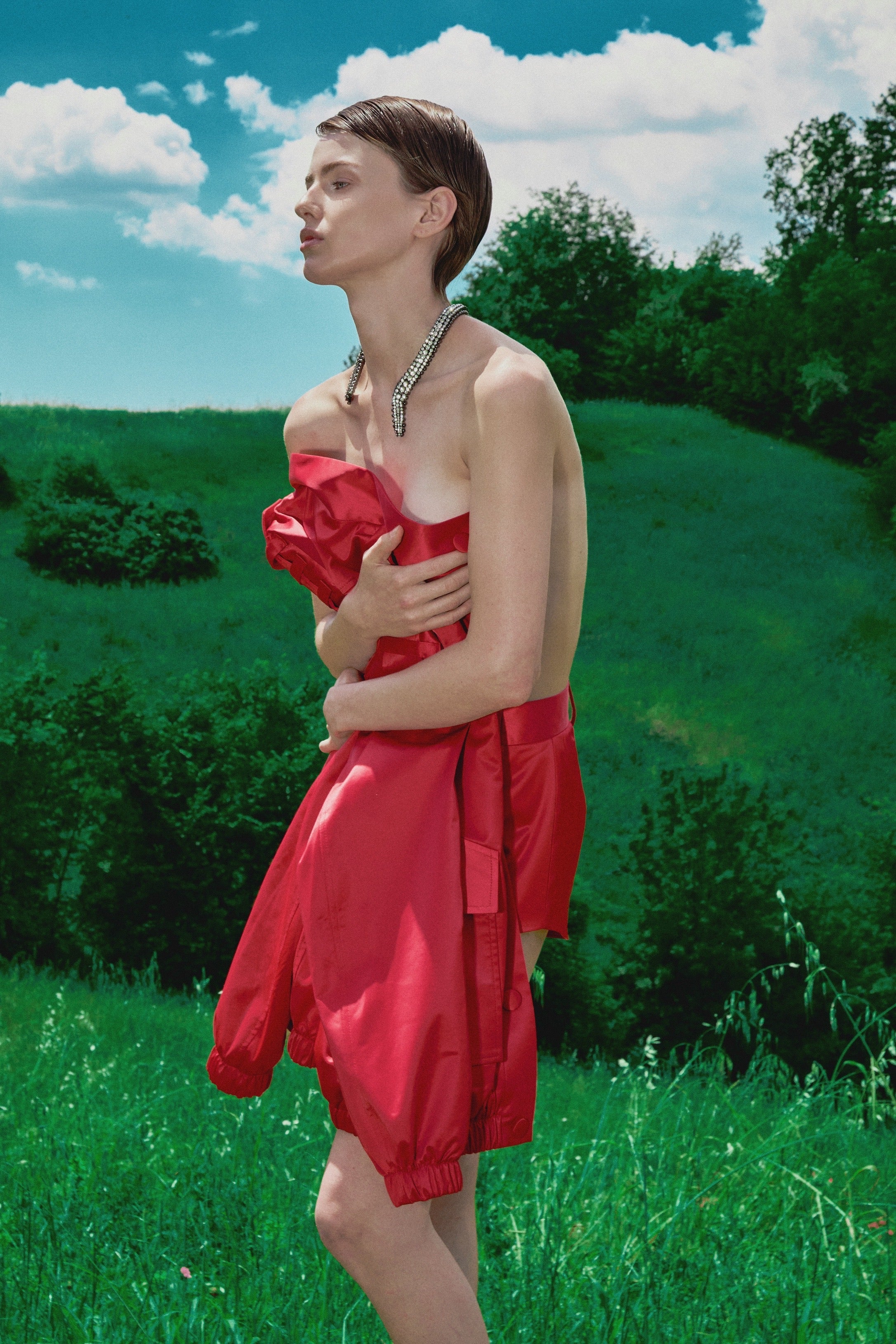 Bomber en satin rouge