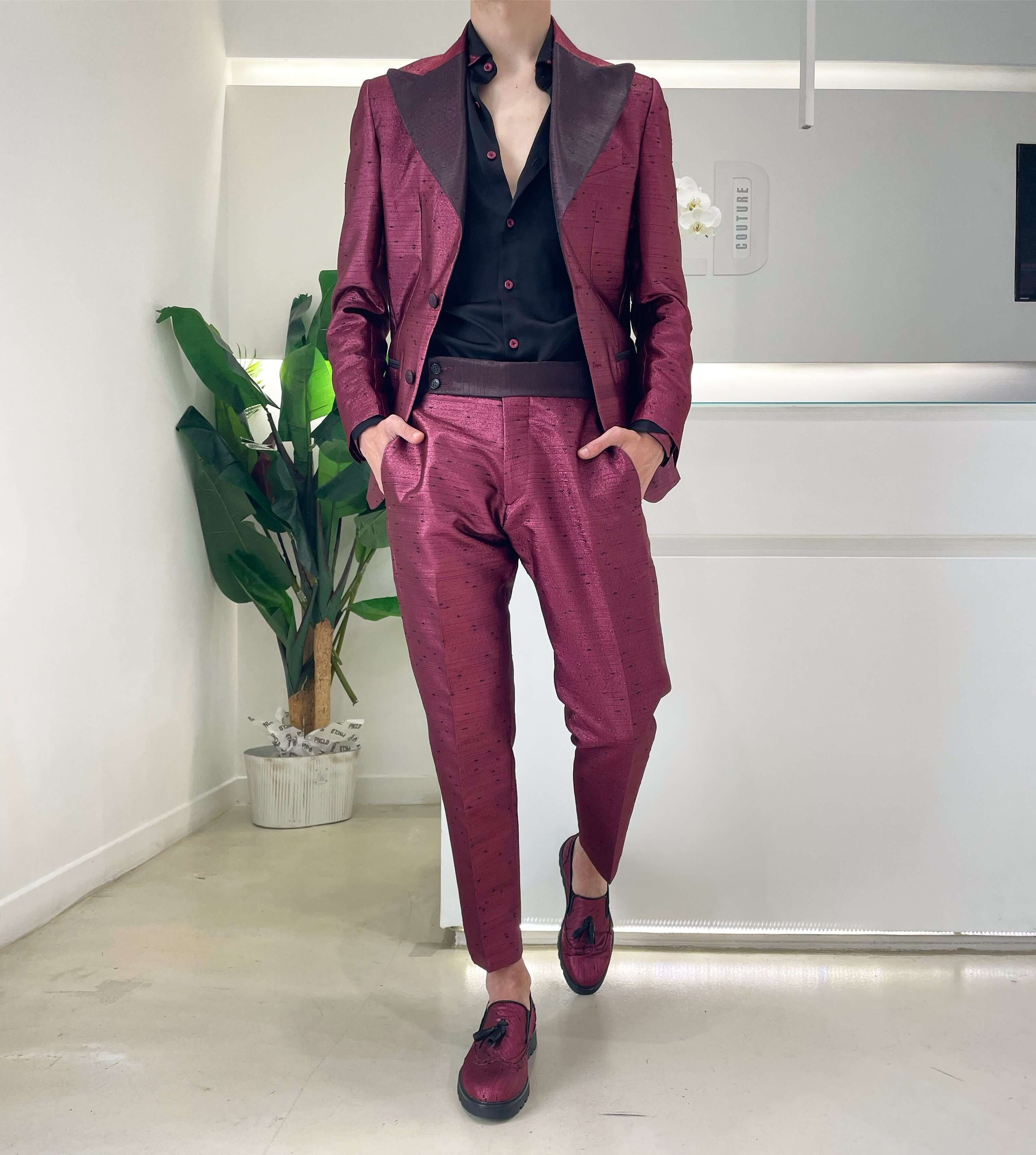 Abito Seta Bordeaux Rever a Lancia poose