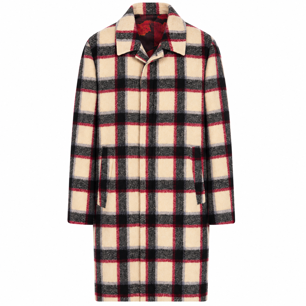 Manteau MCQUEEN - Crème Carré Rouge/Gris Ligne