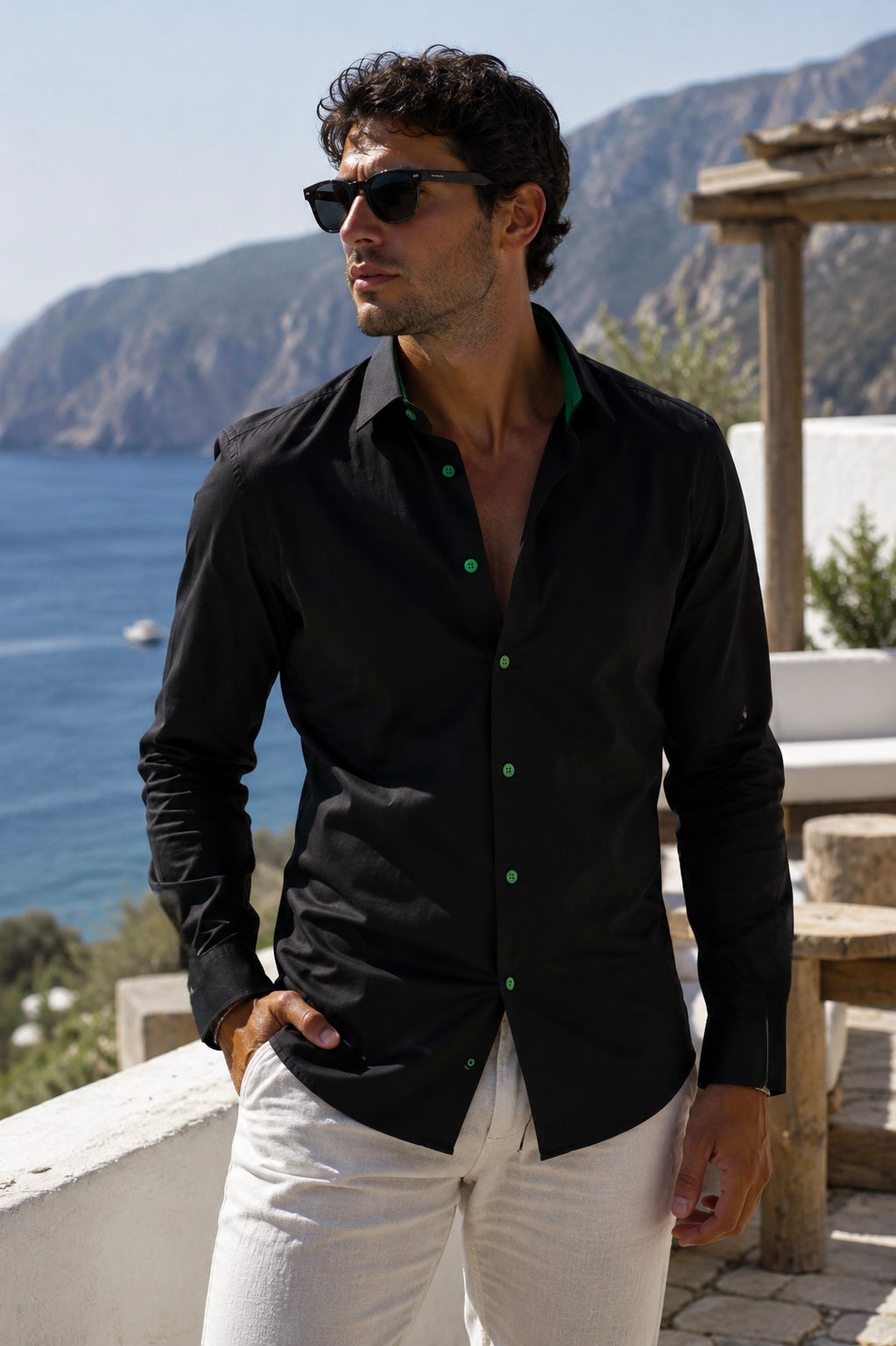 Camisa LENNOX - Botones Negro/Verde
