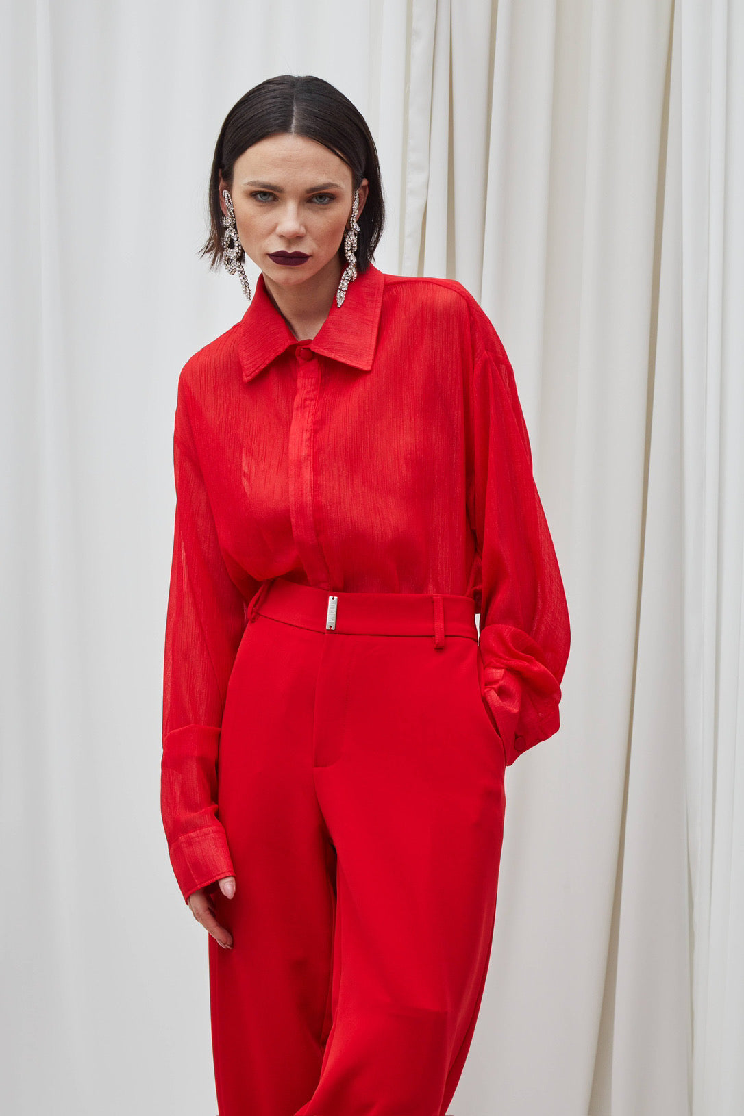 Camisa clásica de lúrex roja