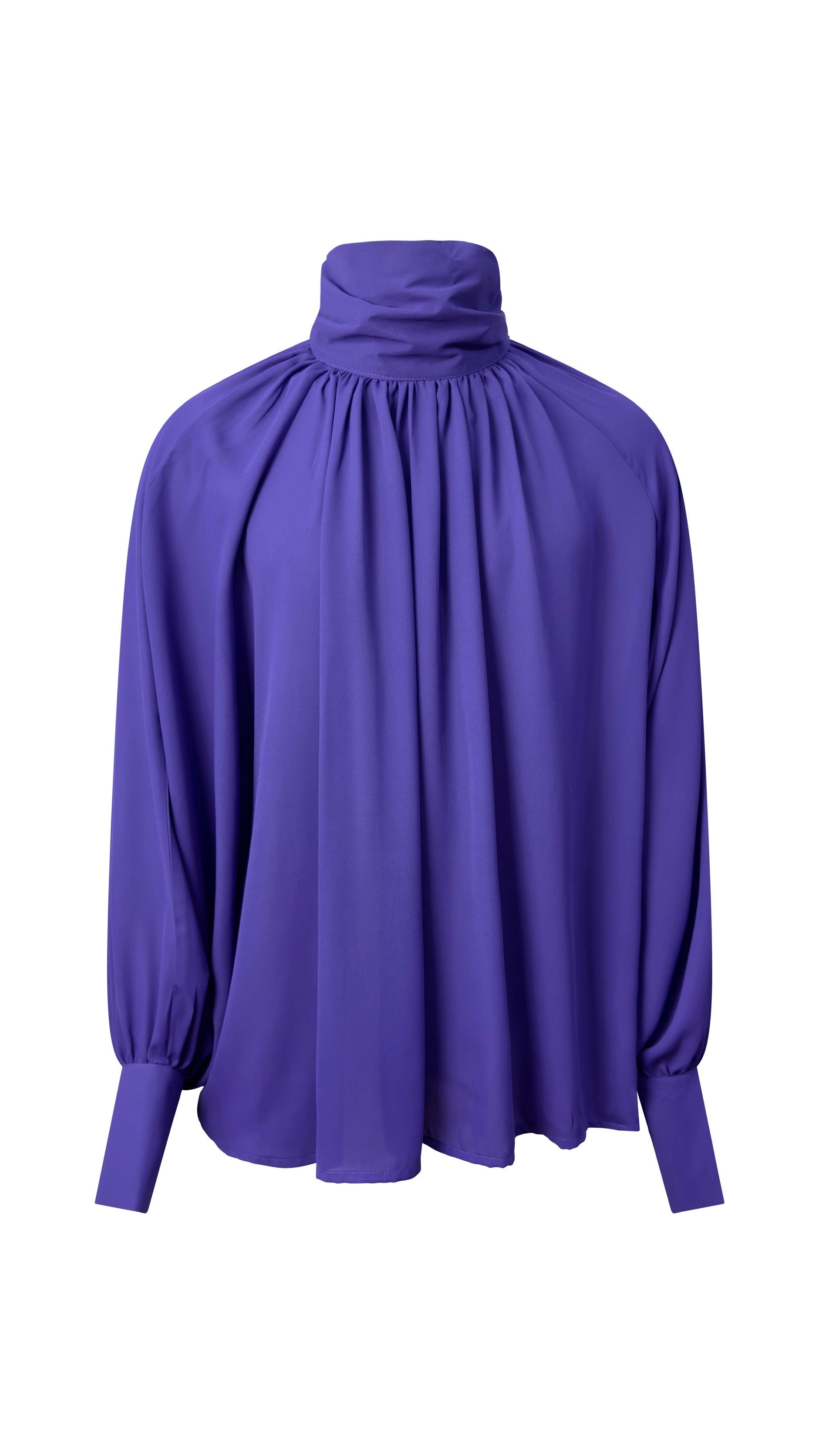 Camicia mit Stehkragen und violettem Georgette-Schal