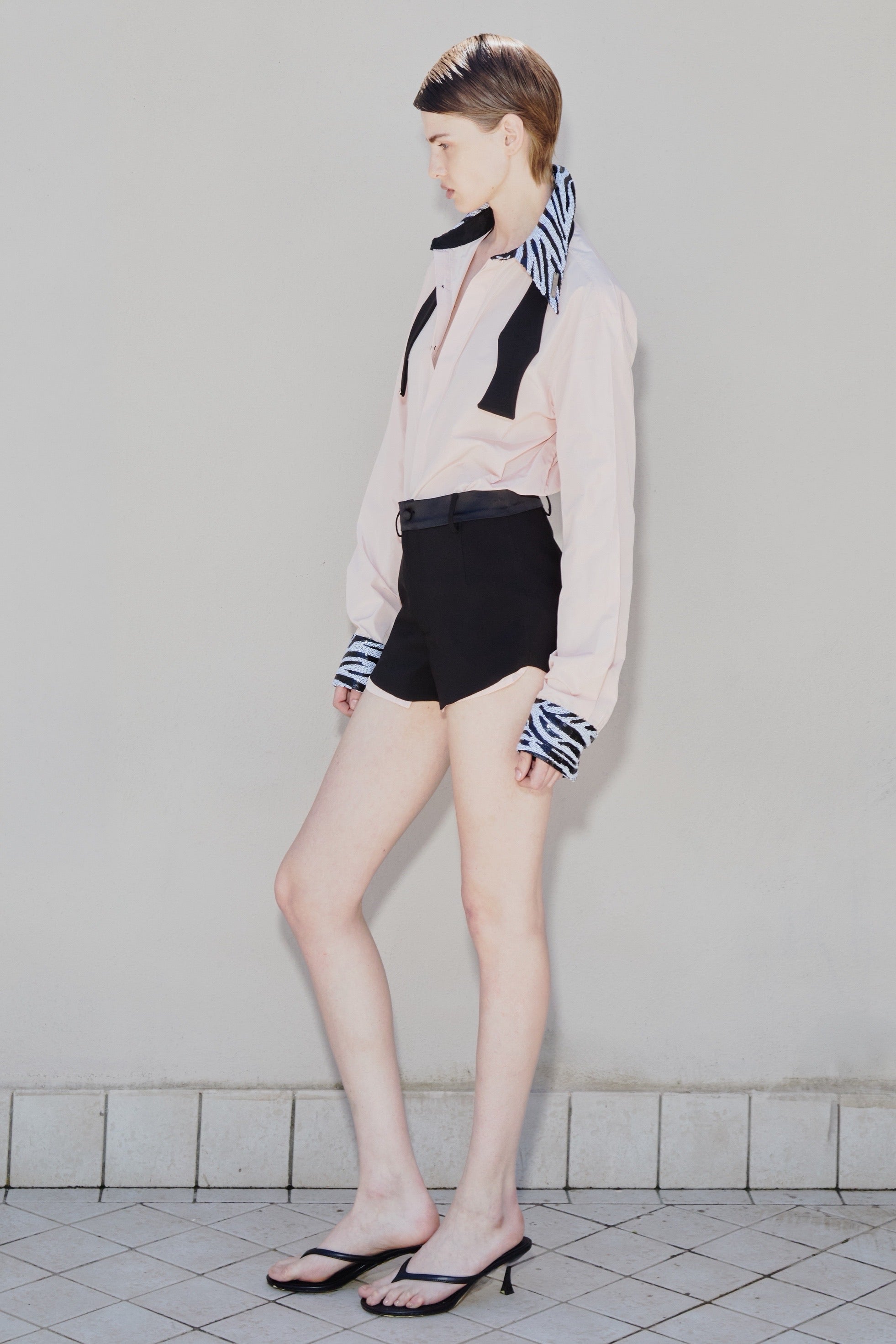 Camicia Regolare Nylon Rosa e Paillettes Zebra
