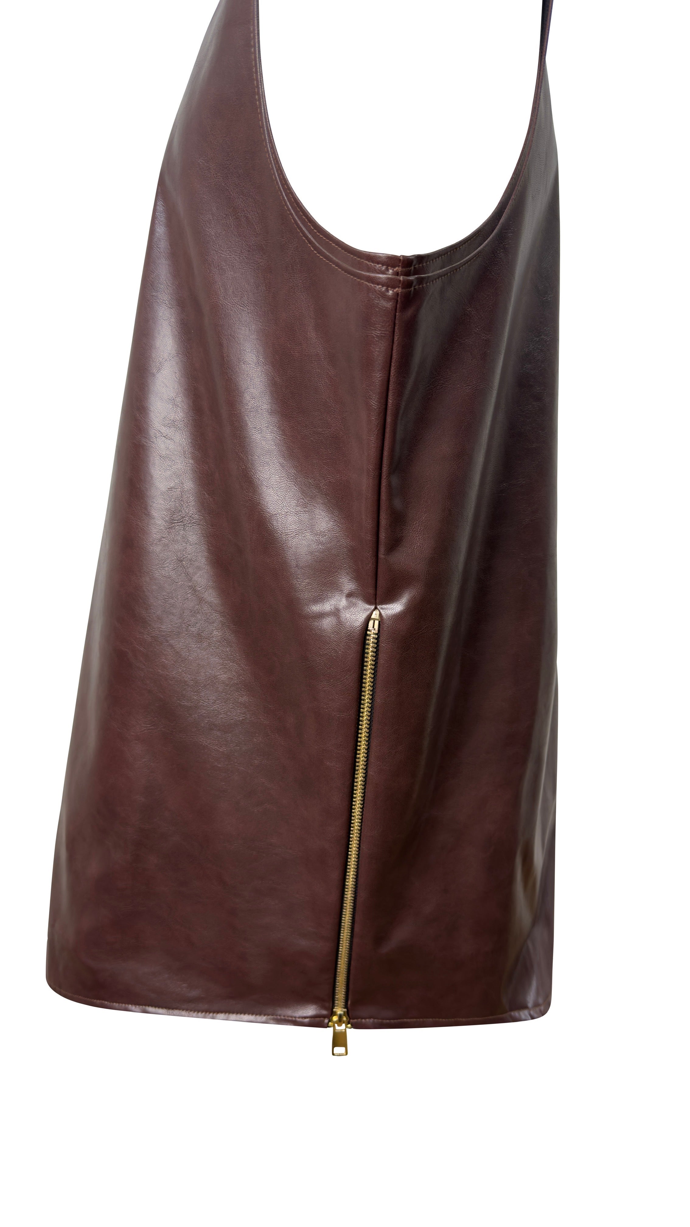 Canotta Ecopelle Marrone con Zip laterale