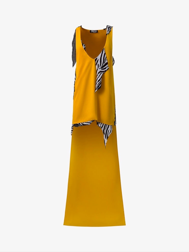 Abito Asimmetrico Senape e Paillettes