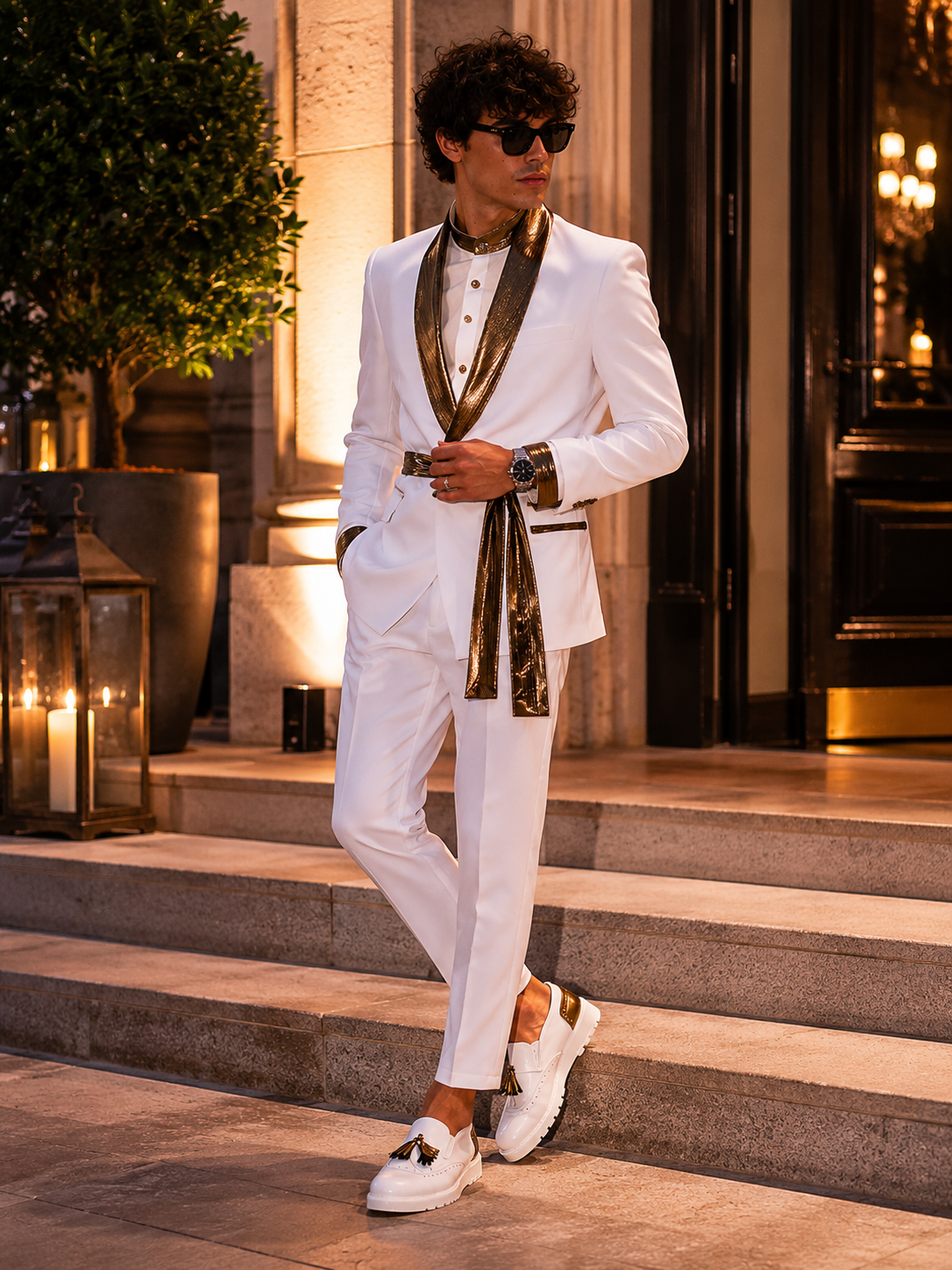 Jacke PRINCE - Weiß/Gold gestreift