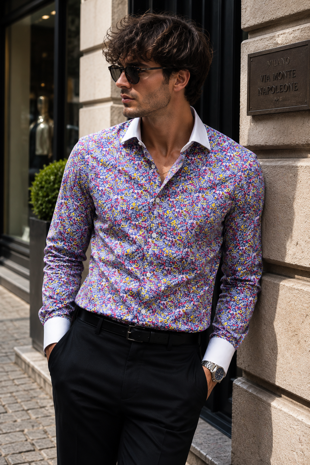 Camicia WHITESNAKE - Yellow/Pink Flowers White Neck