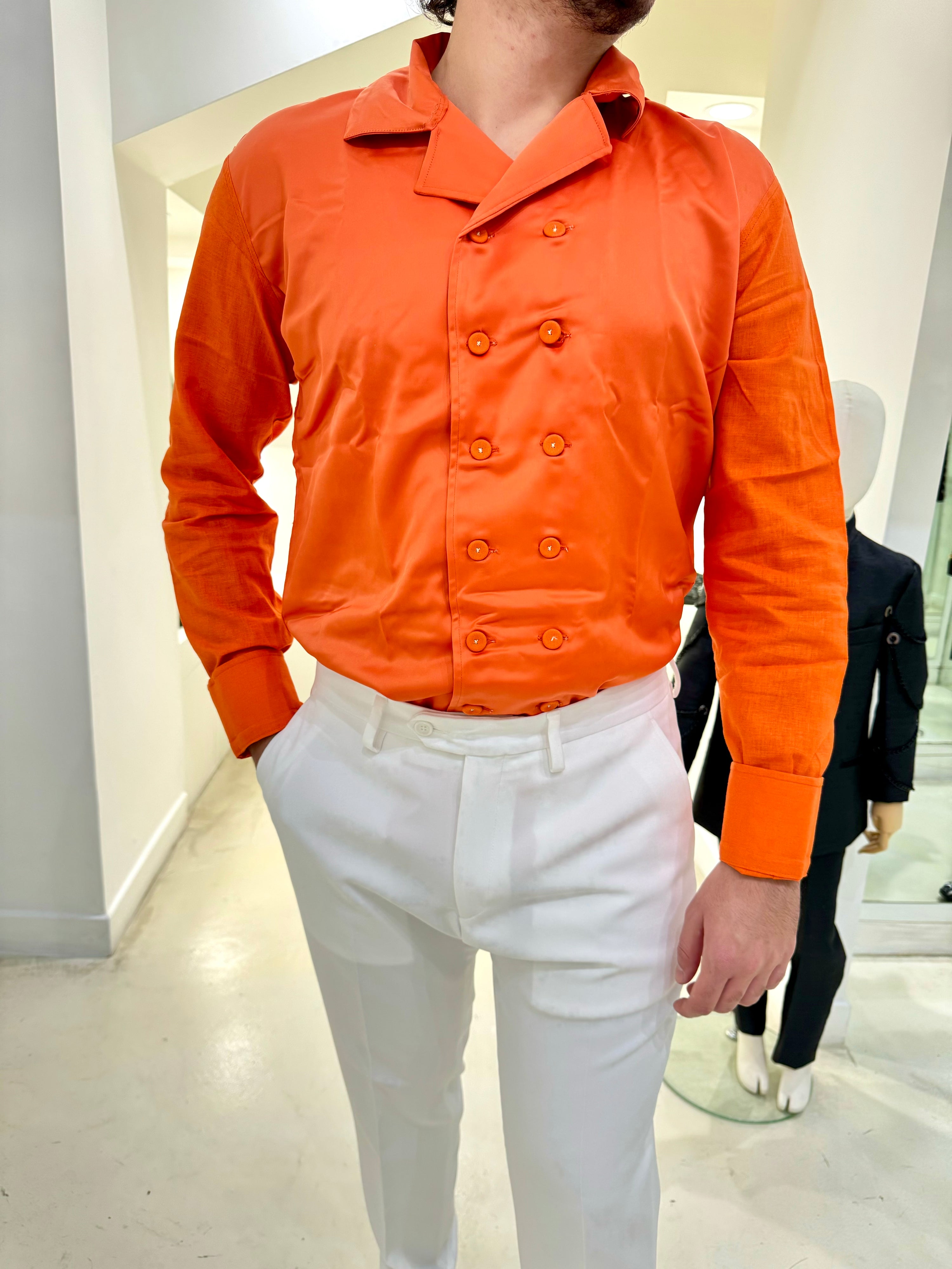 Camisa HOLLAND - Lino Naranja/Satén