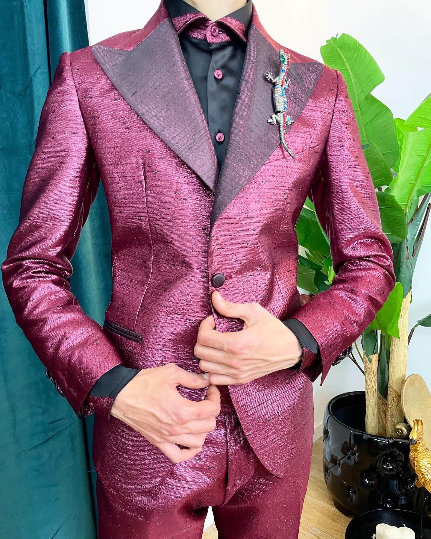 Abito Seta Bordeaux Rever a Lancia giacca