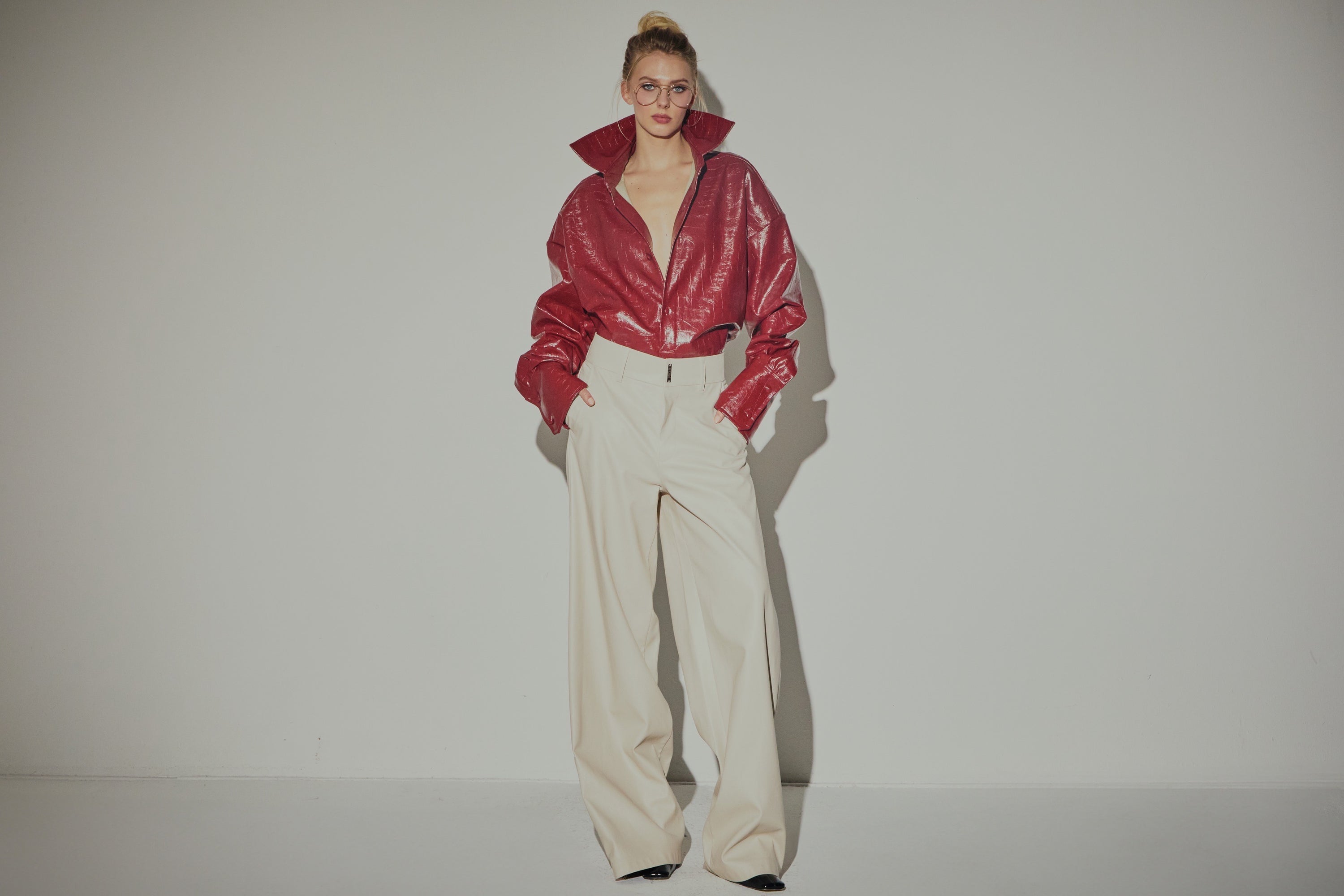 Camicia Over in Eco Coccodrillo Bordeaux