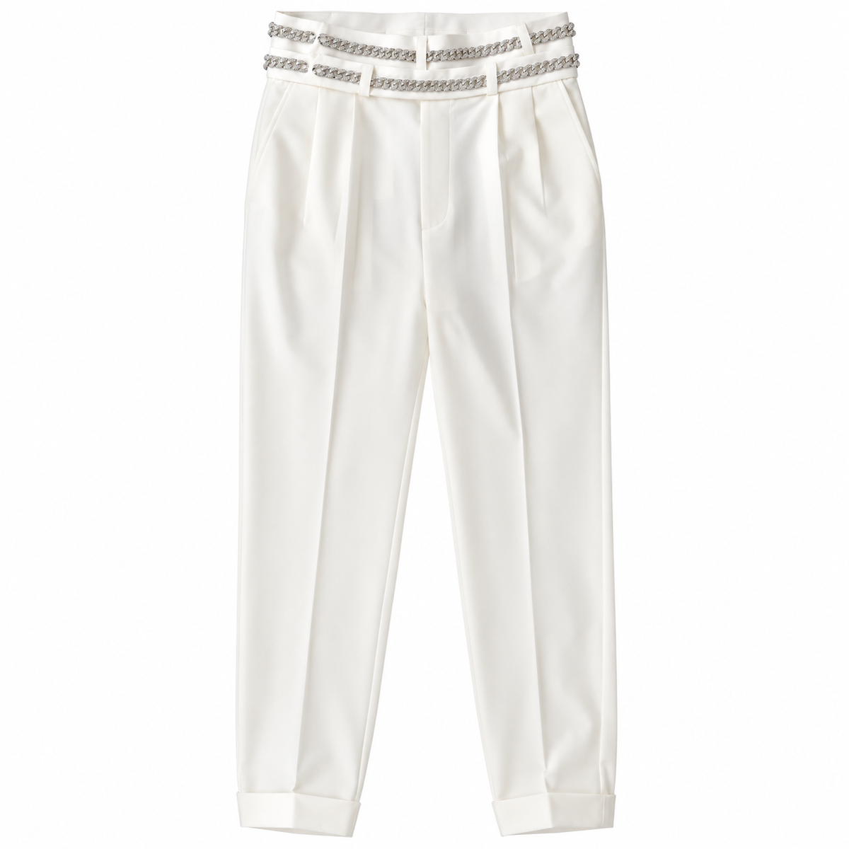 Pantalone Doppio Bustino Bianco con Catena