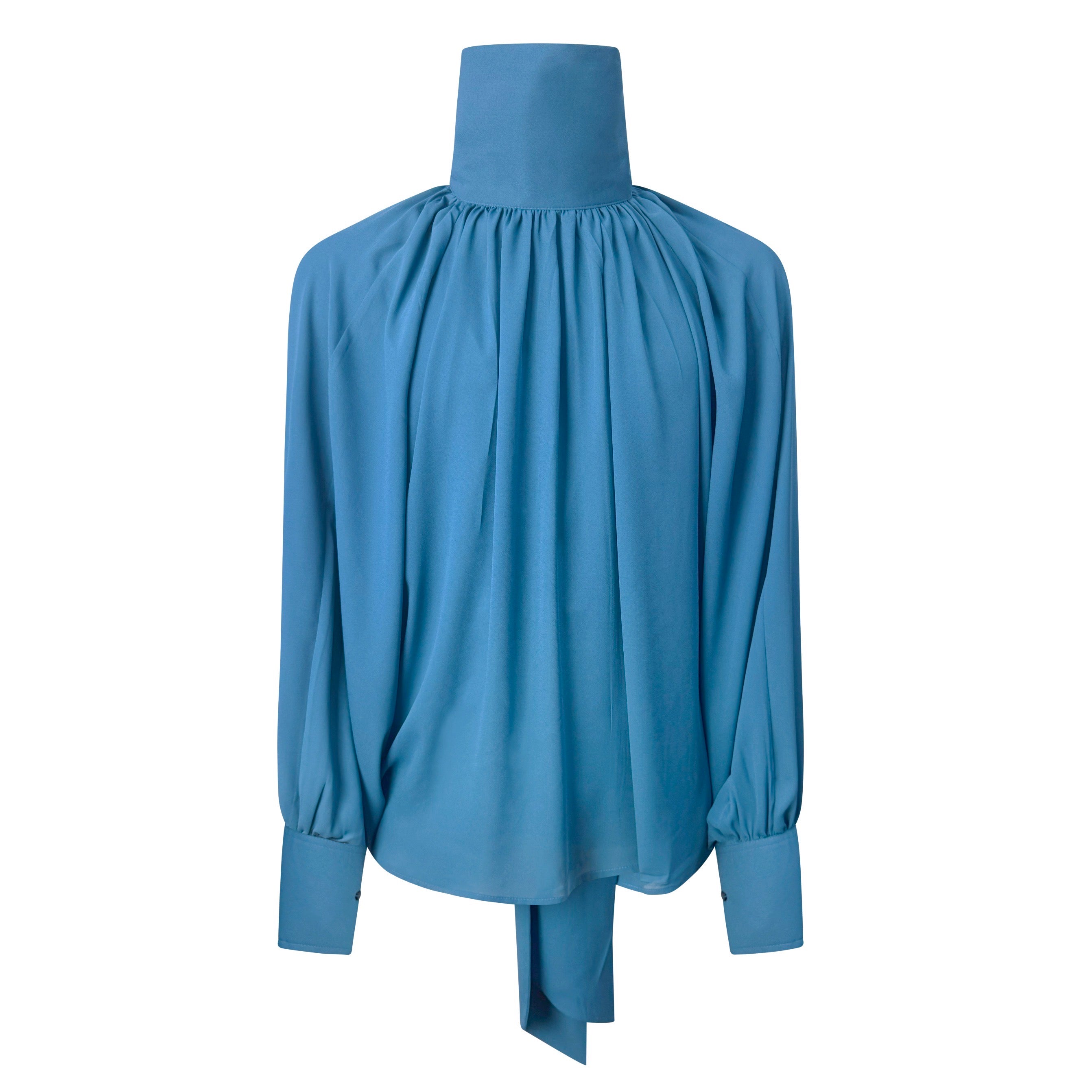 Camicia Georgette Collo Alto Foulard Ottanio
