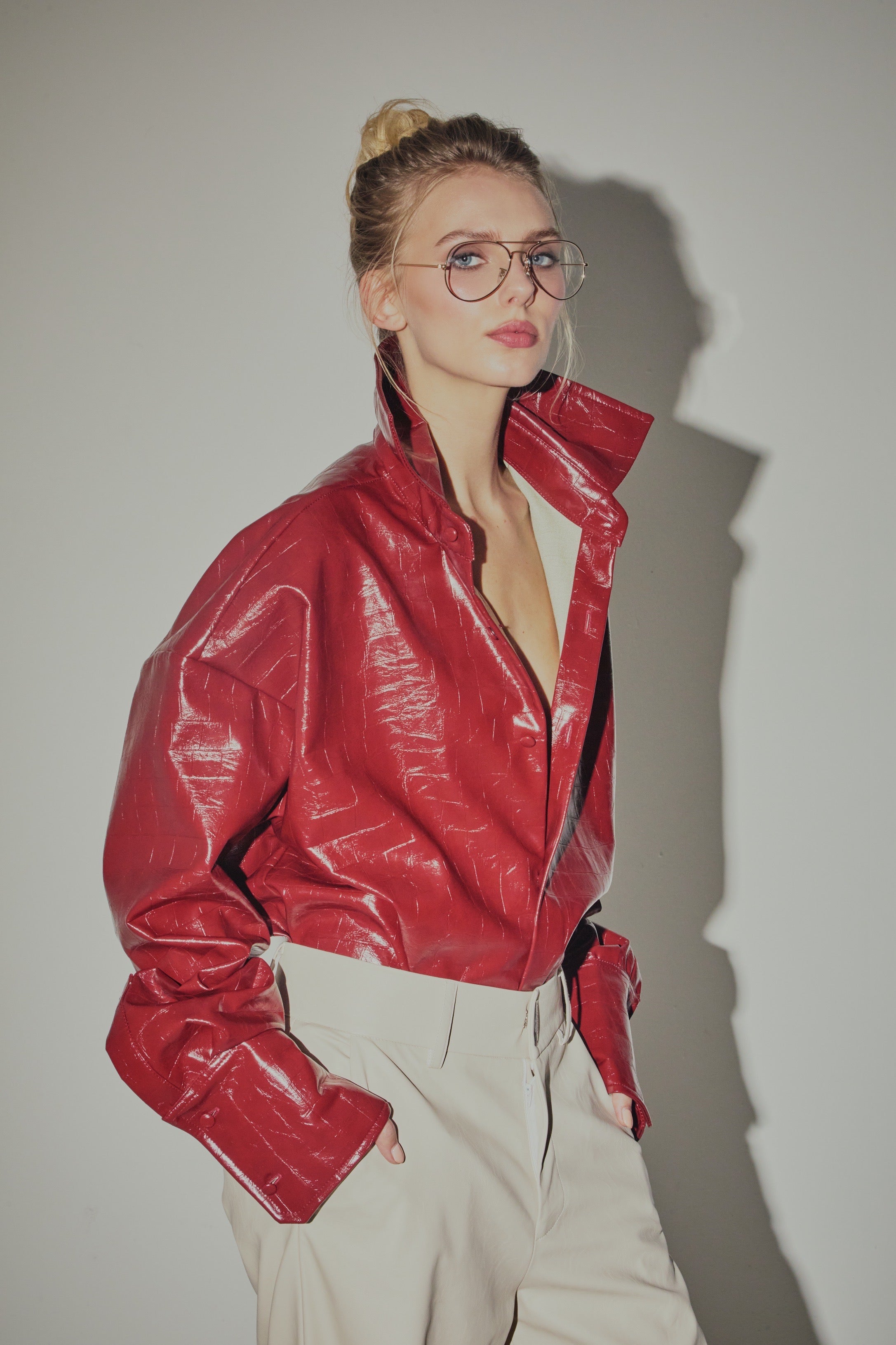 Camicia Over in Eco Coccodrillo Bordeaux