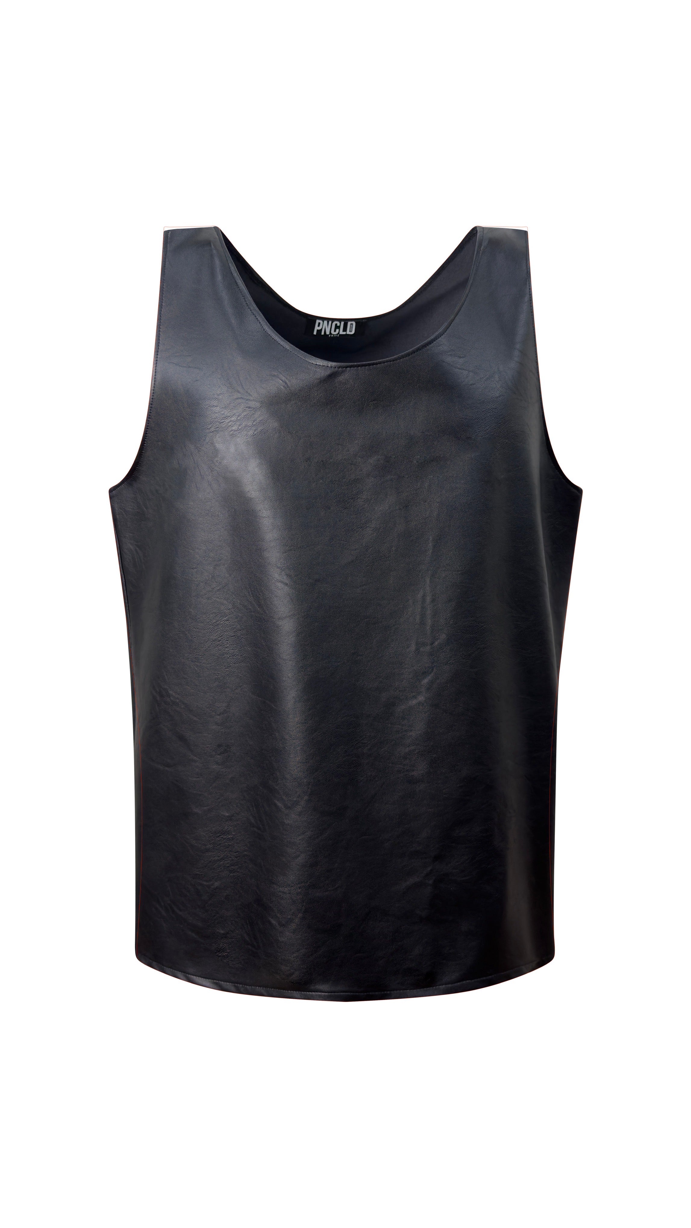 Canotta aus schwarzem Kunstleder mit Reißverschluss