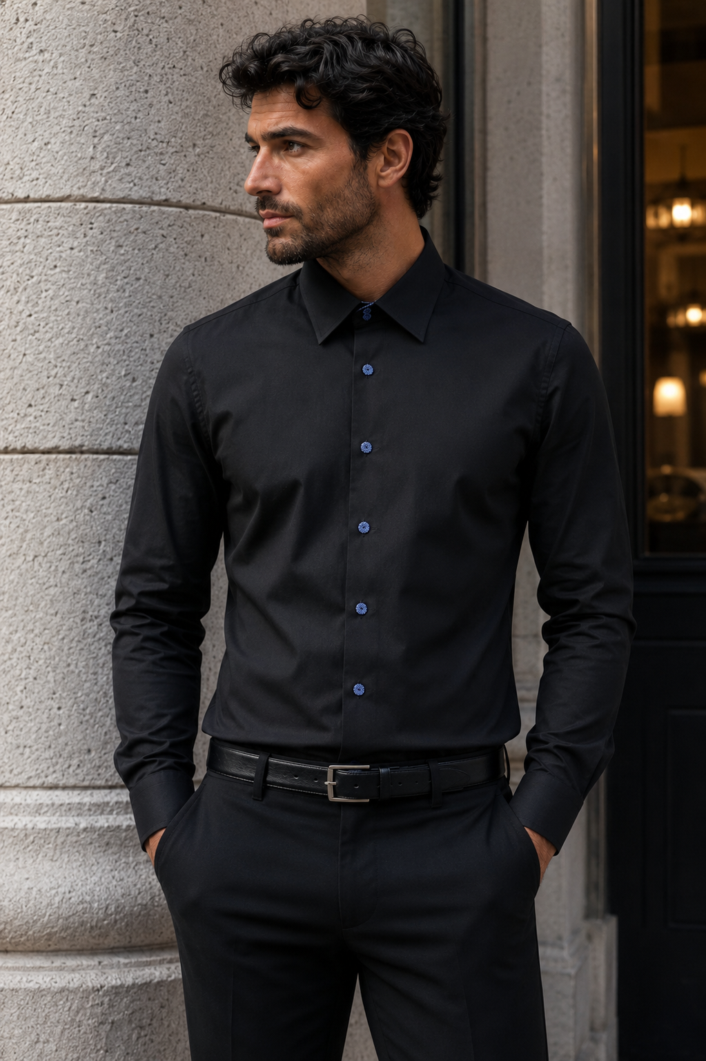 Camicia 3 LENNOX - Black/Sky Blue Line Blue CN