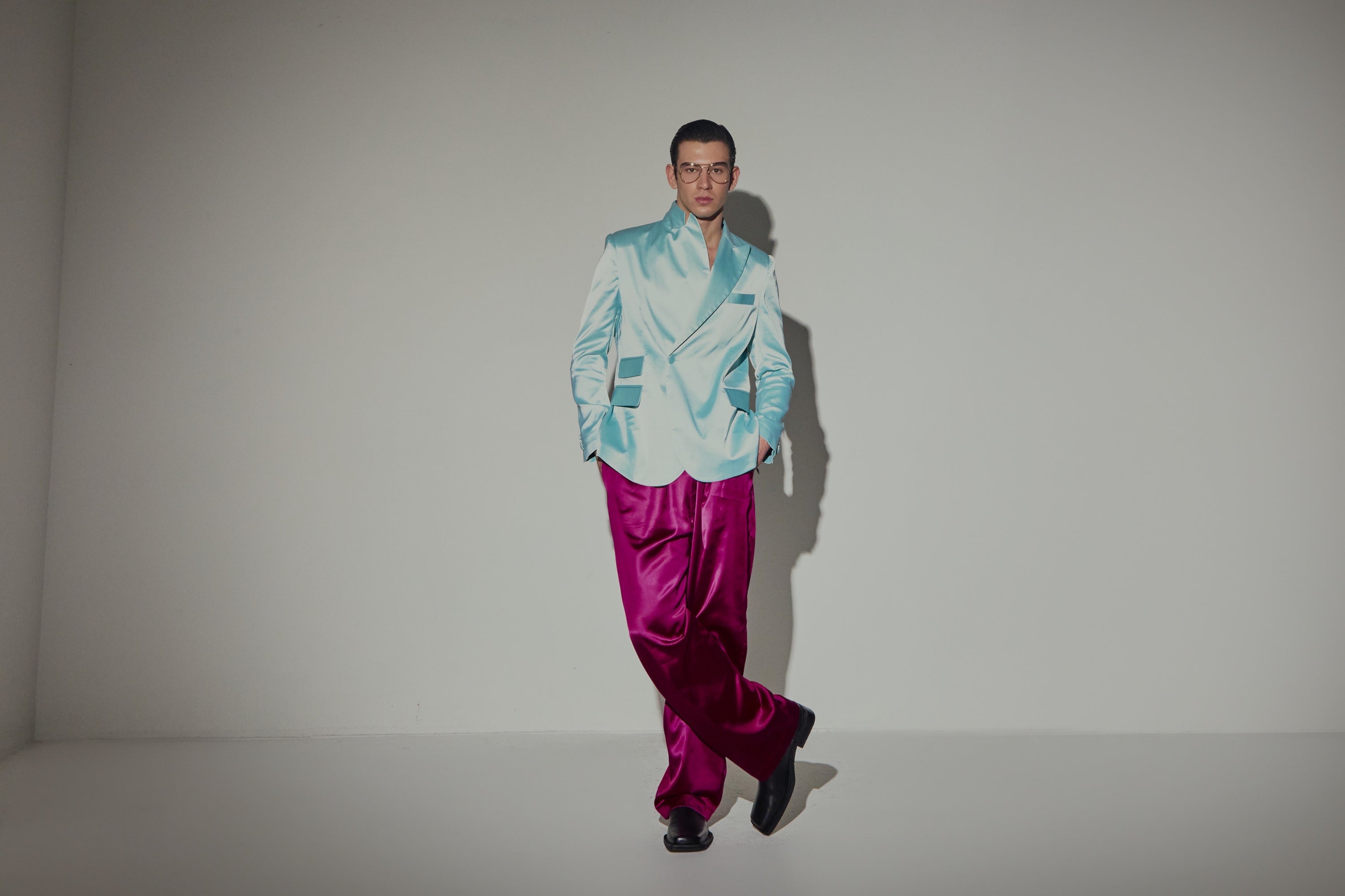 Giacca Doppiopetto un Bottone Raso Azzurro Acqua