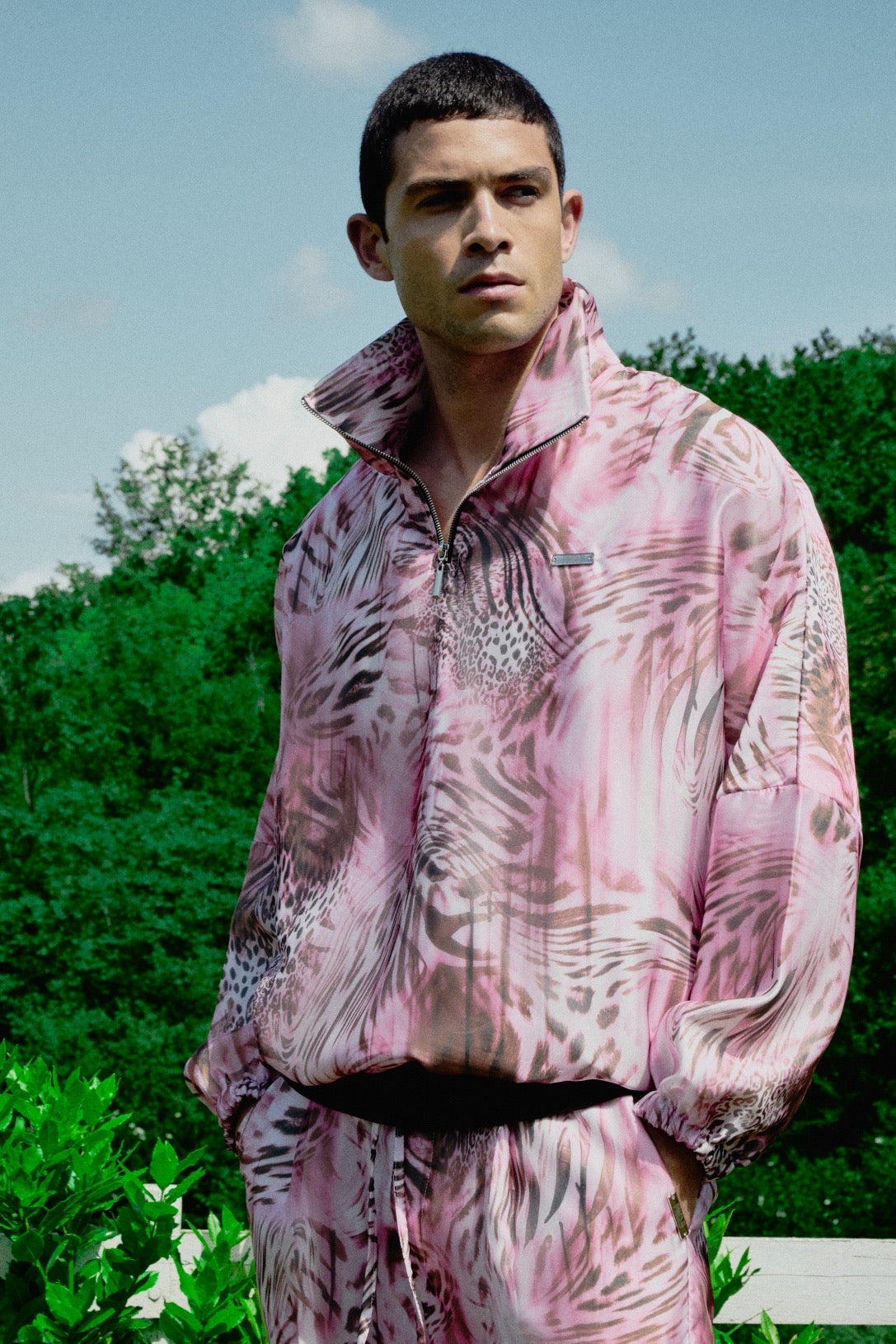 Sweat animalier fuchsia zippé