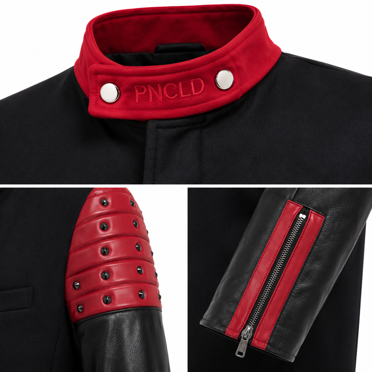 Cappotto Coreano Downey - Cuero Negro/Rojo