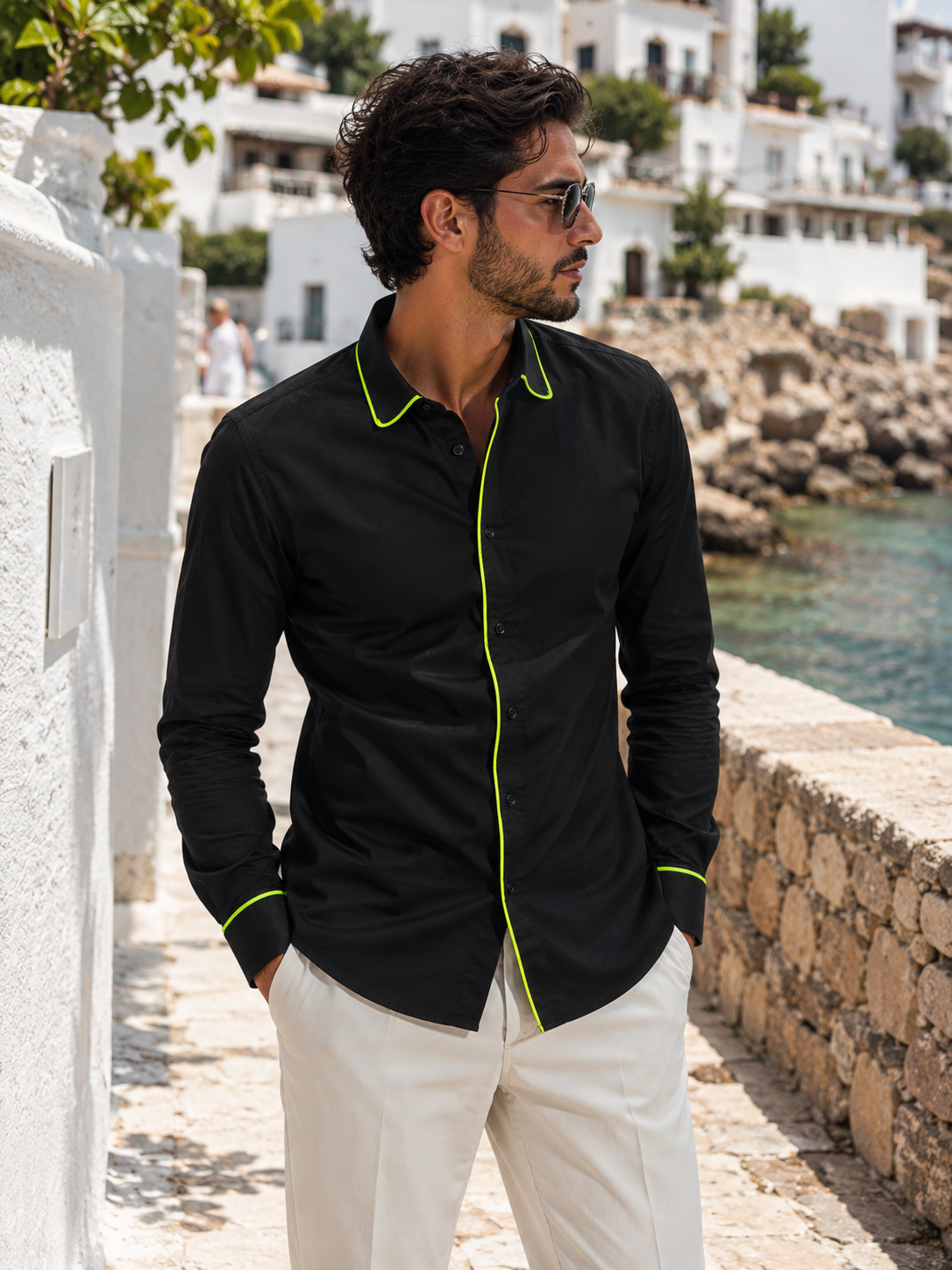 Camicia BEATLES - Schwarz/Gelb Fluo