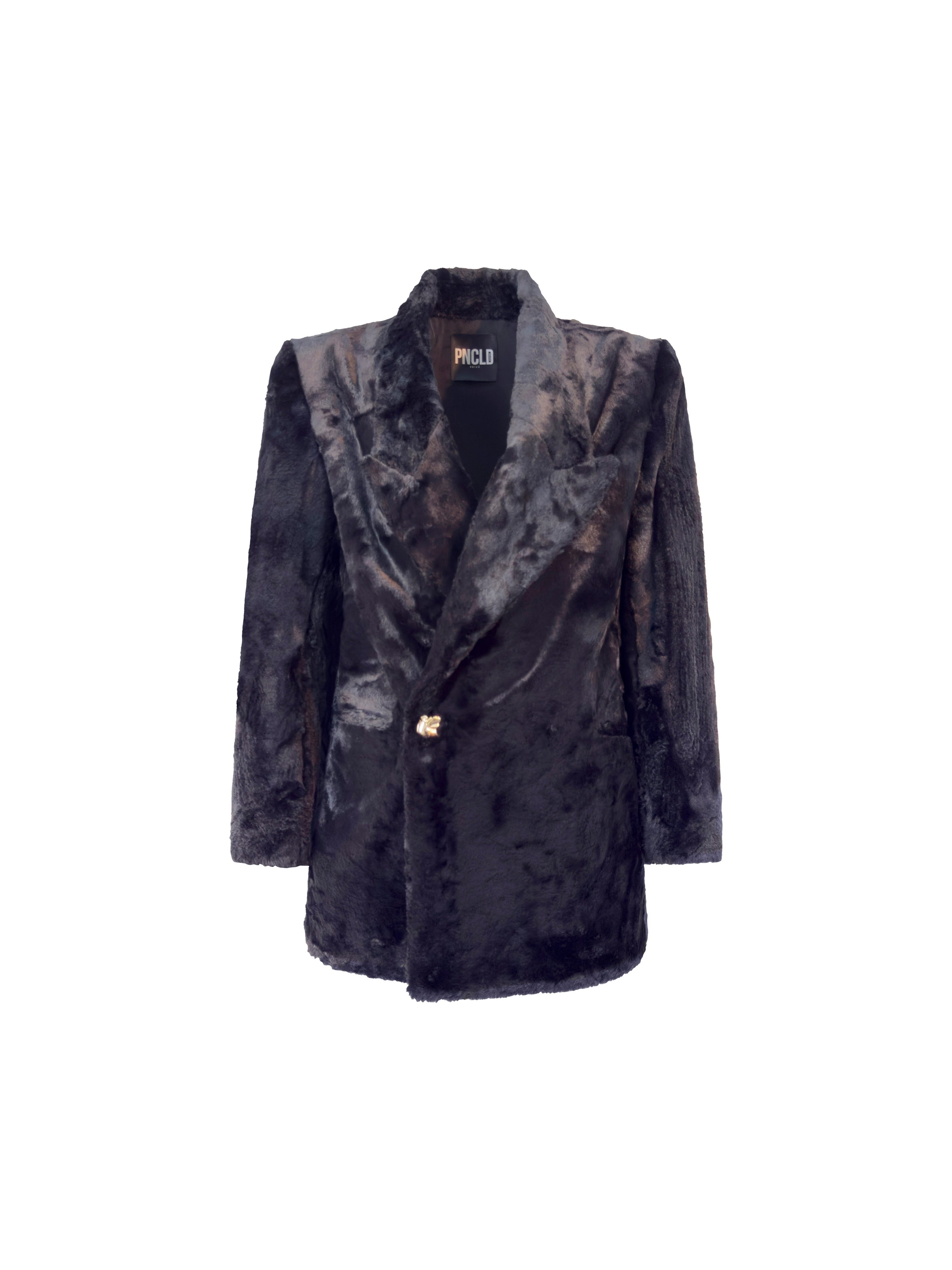 Giacca Ecopelliccia Nera con Rever Sceso fronte