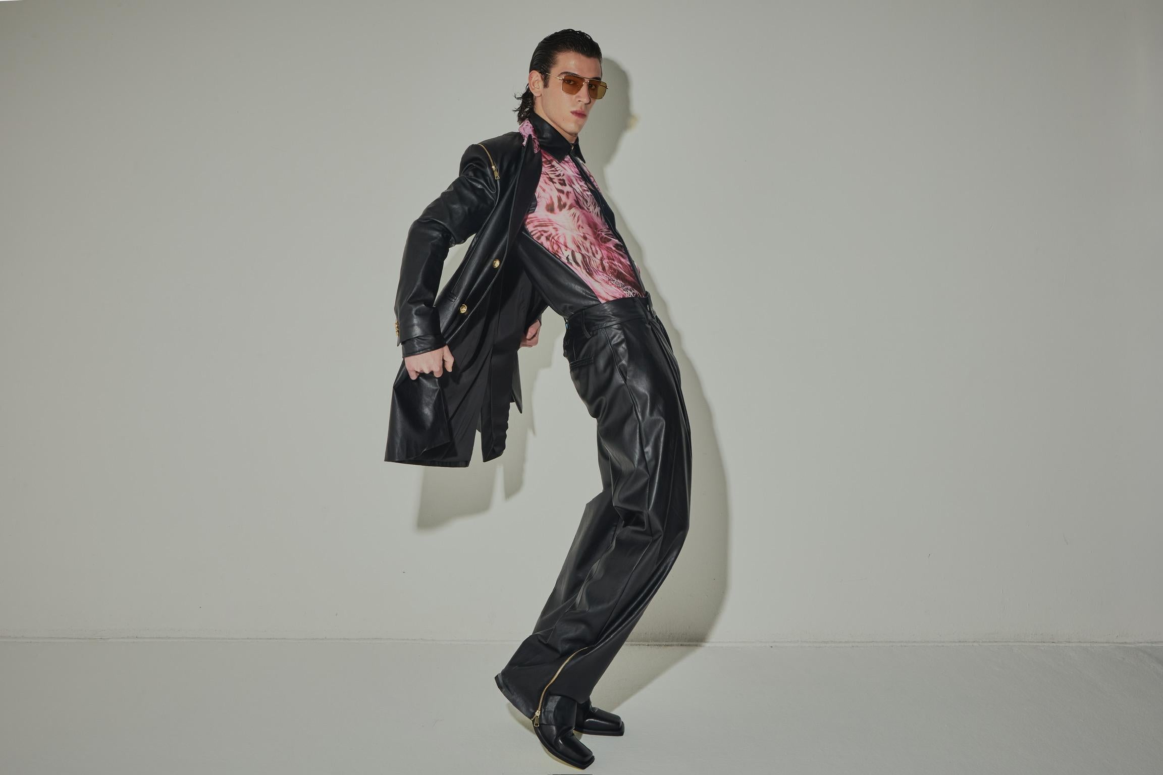 Giacca Lancia Ecopelle Nera Collo Animalier