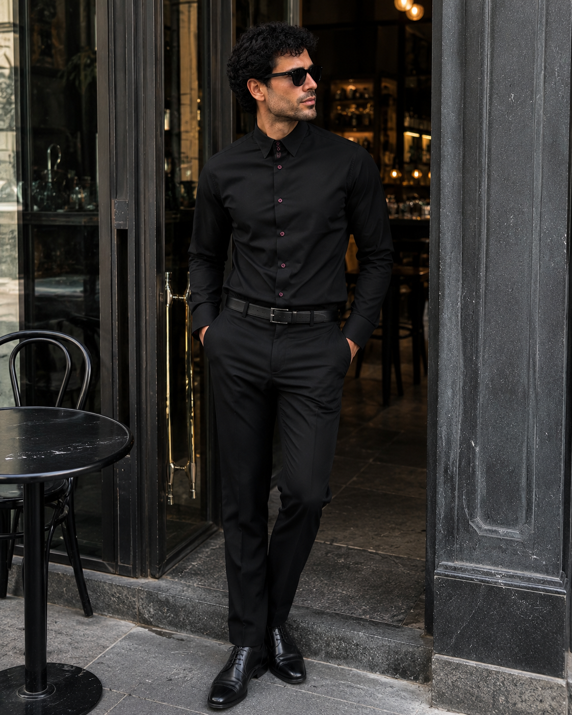 Camicia 3 LENNOX - Black/Night Blue Square Red Line CN