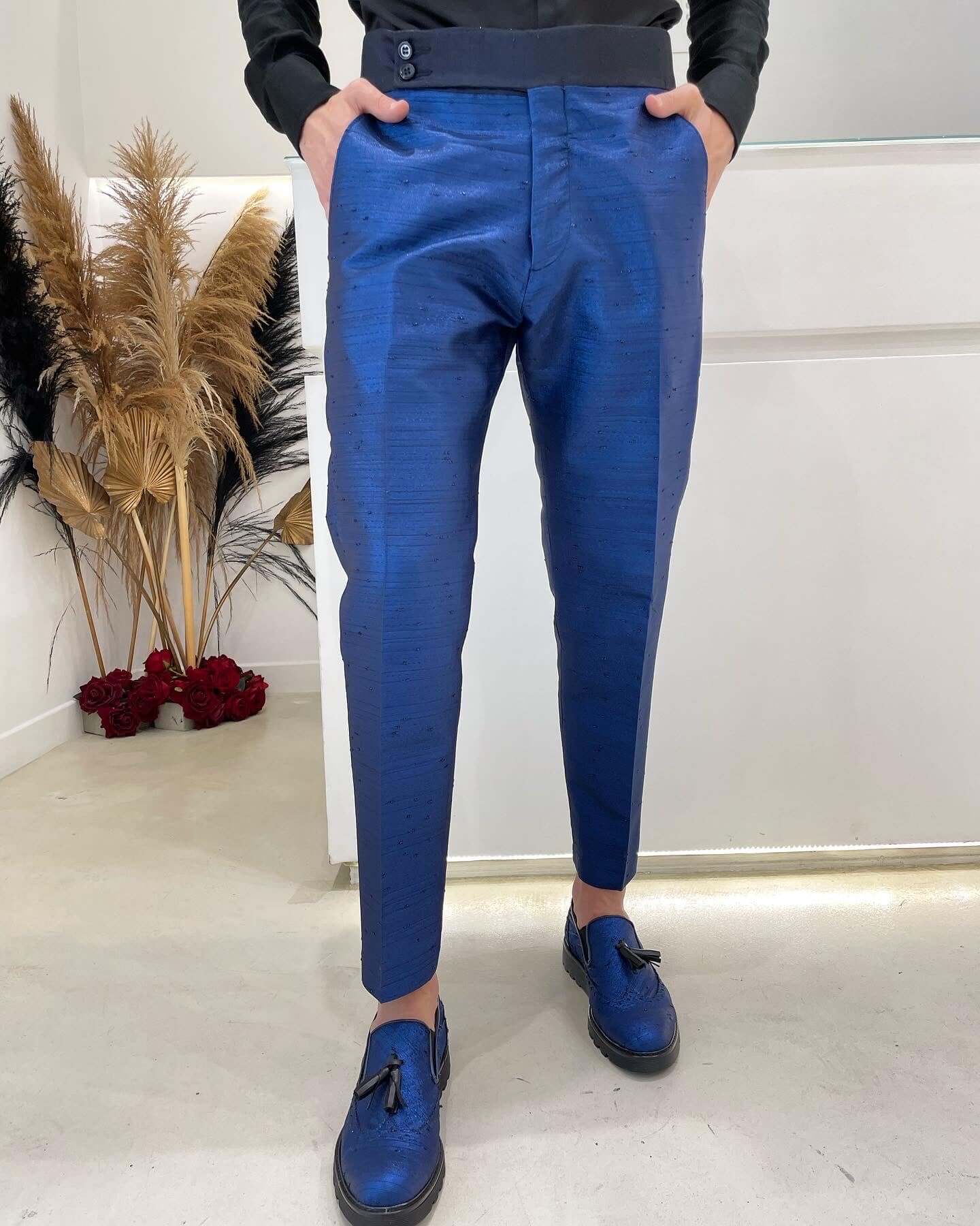 Abito Seta Blu Rever a Lancia  pantalone