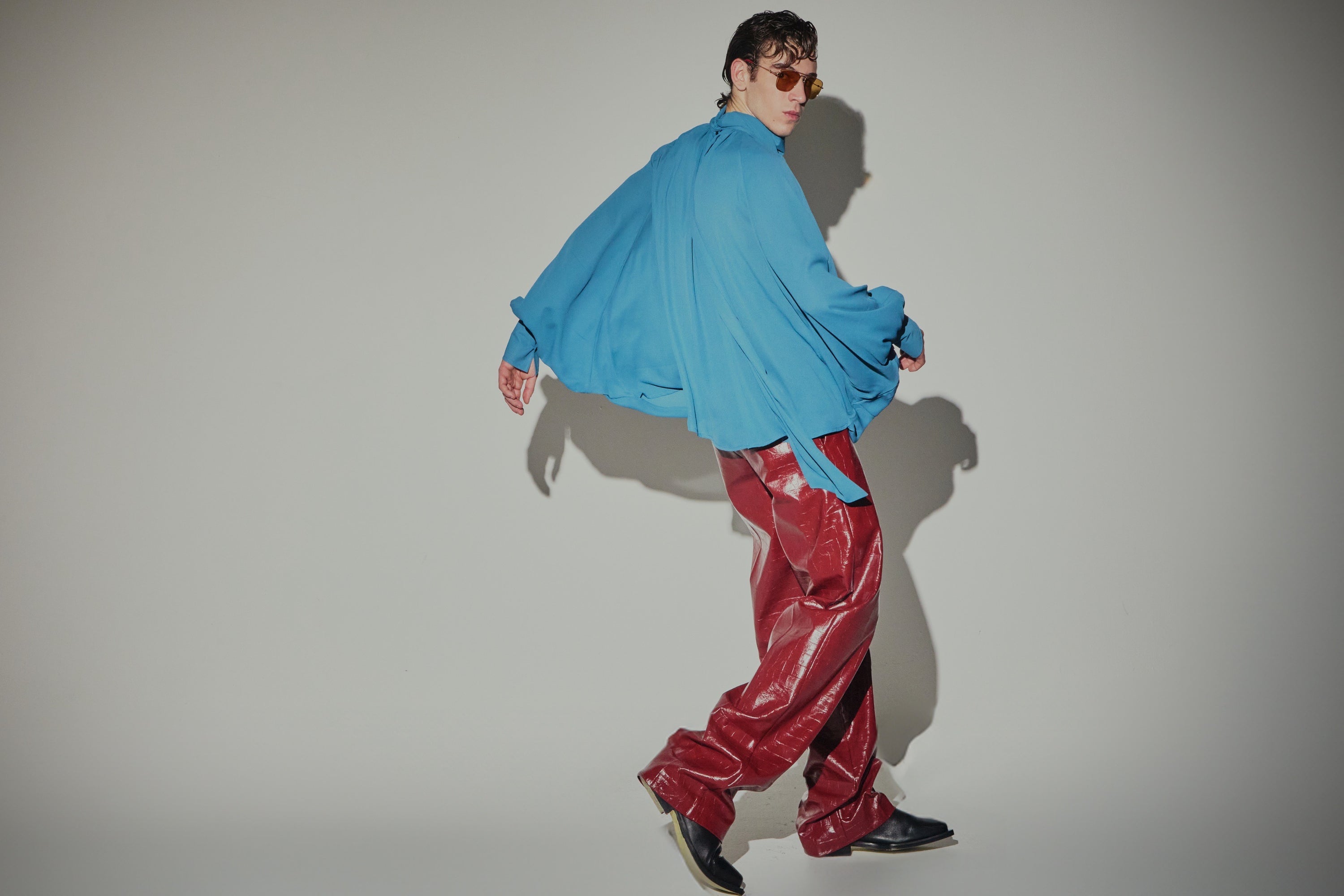 Camicia Georgette Collo Alto Foulard Ottanio