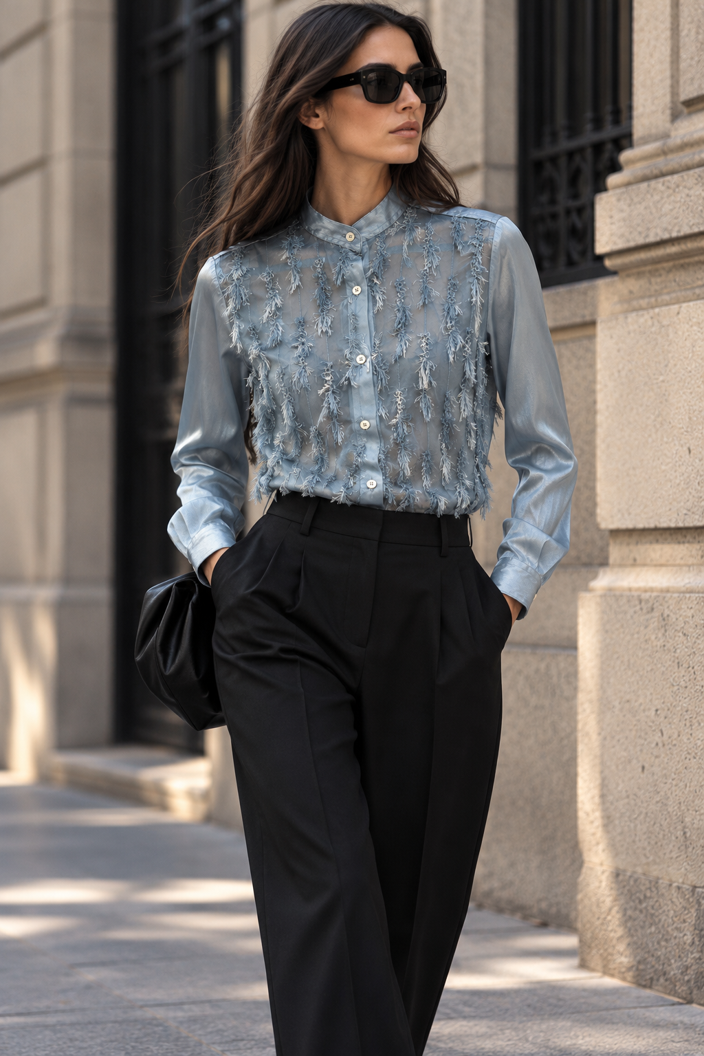Camicia MANESKIN - Trasparent Feather Sky Blue CC
