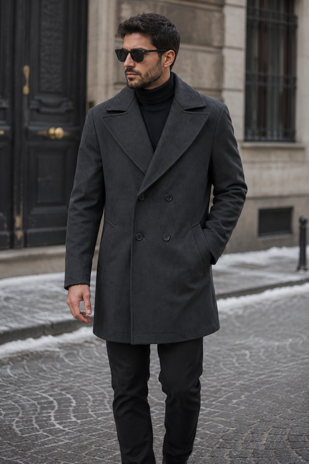 Cappotto Doppiopetto Nabuck Nero
