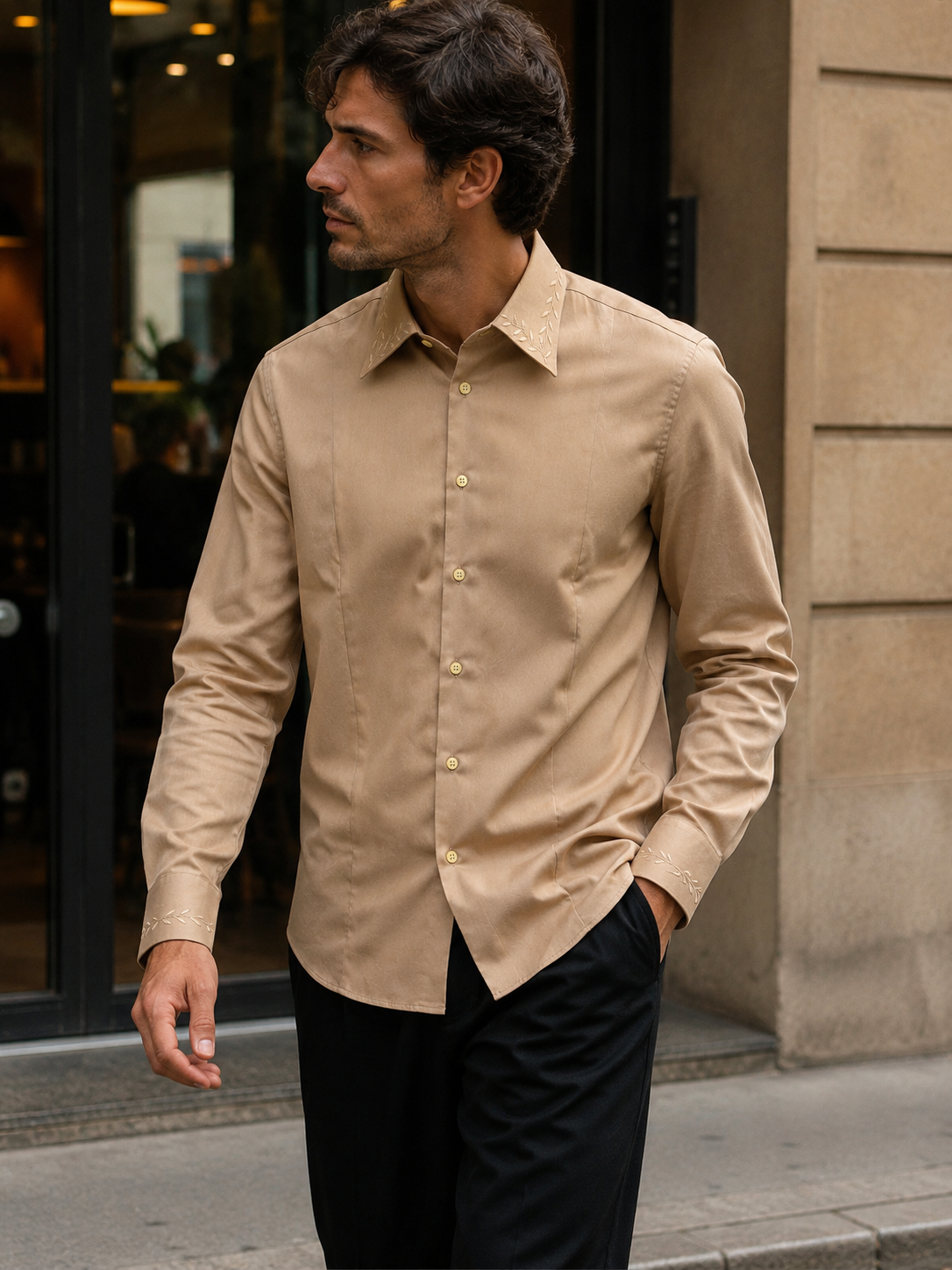 Camicia Beige Ricamo Fiore