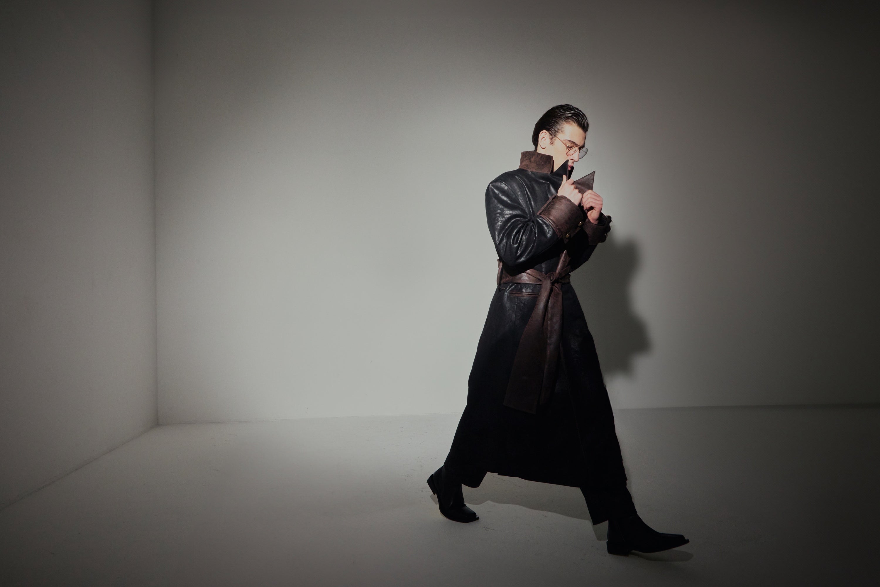 Cappotto Camoscio Lungo Nero e Marrone con Cintura