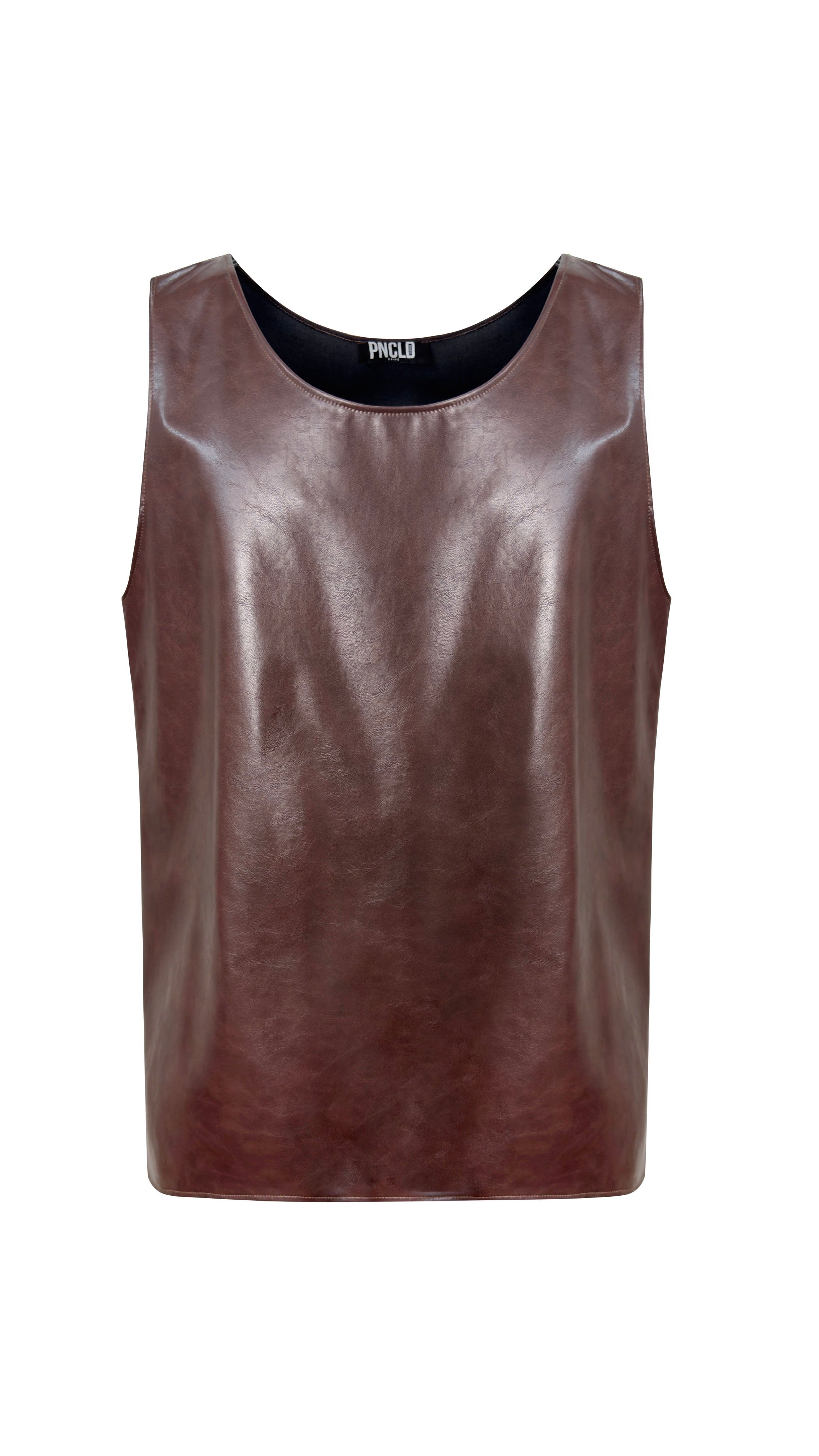 Canotta Ecopelle Marrone con Zip retro