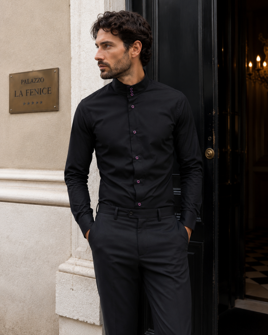 Camicia 3 LENNOX - Black/Night Blue Square Red Line CC
