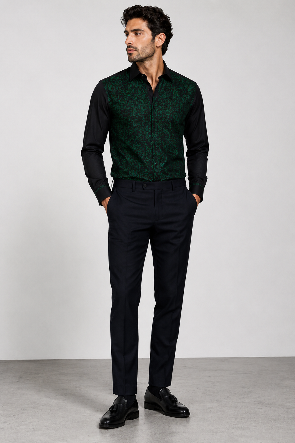 Camisa HADDAWAY - Negro/Verde Barroco