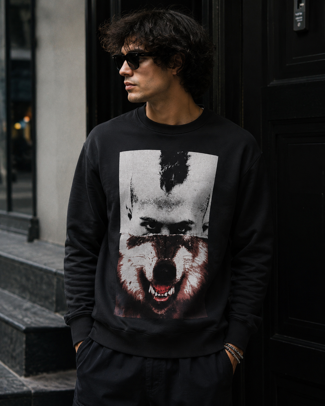 Felpa Nera Man Wolf