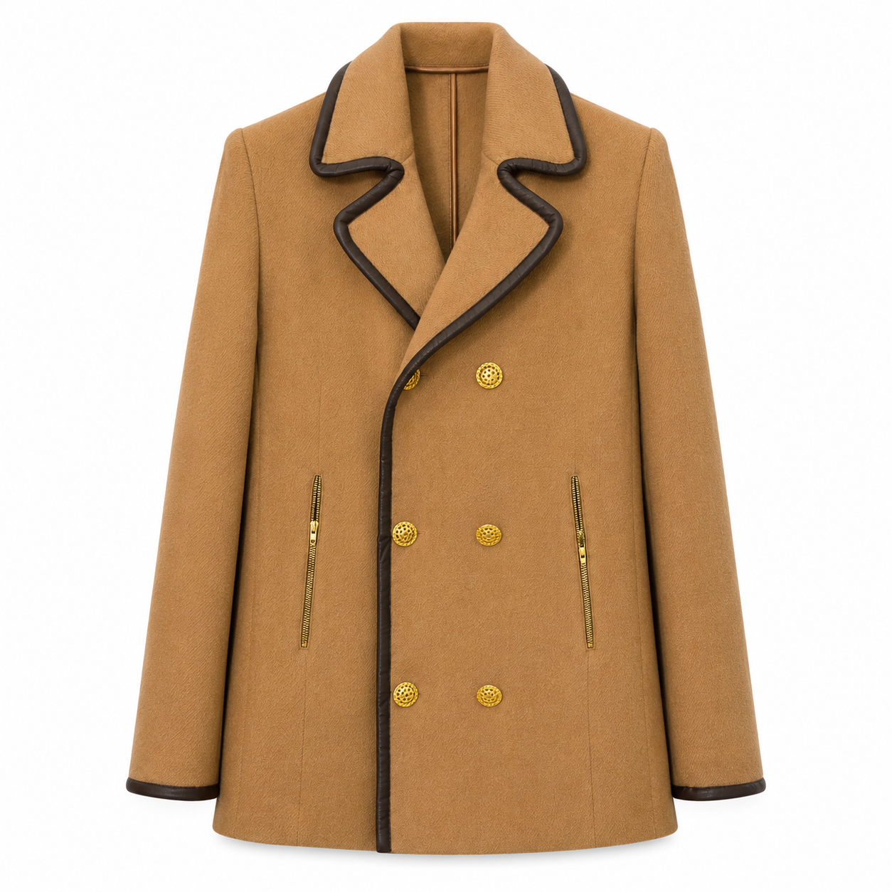 HANKS Coat - Beige insert Leather/ Gold Buttons