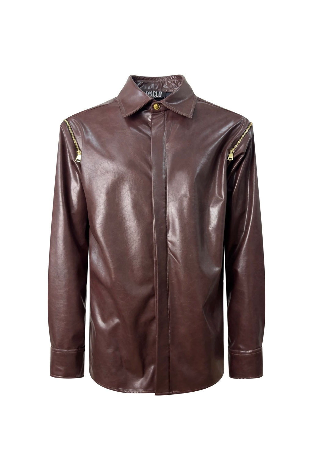 Camisa Regular de Ecopiel Marrón con Cremallera