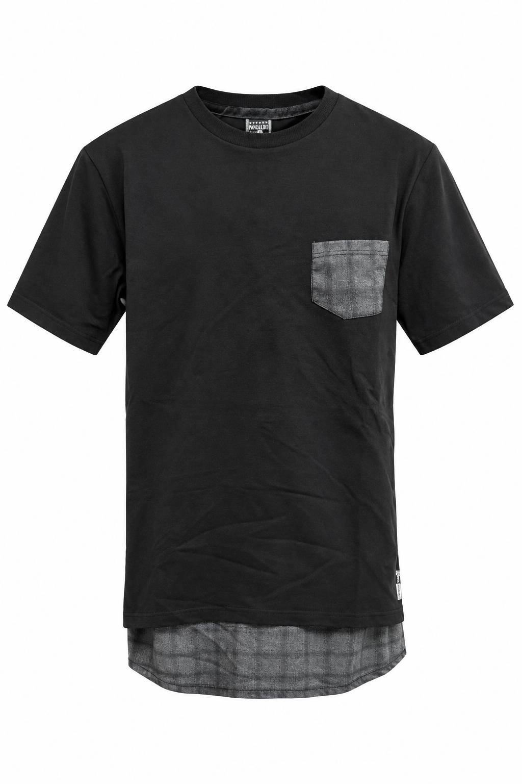 T-Shirt Bicolore Nera Quadri Grigia