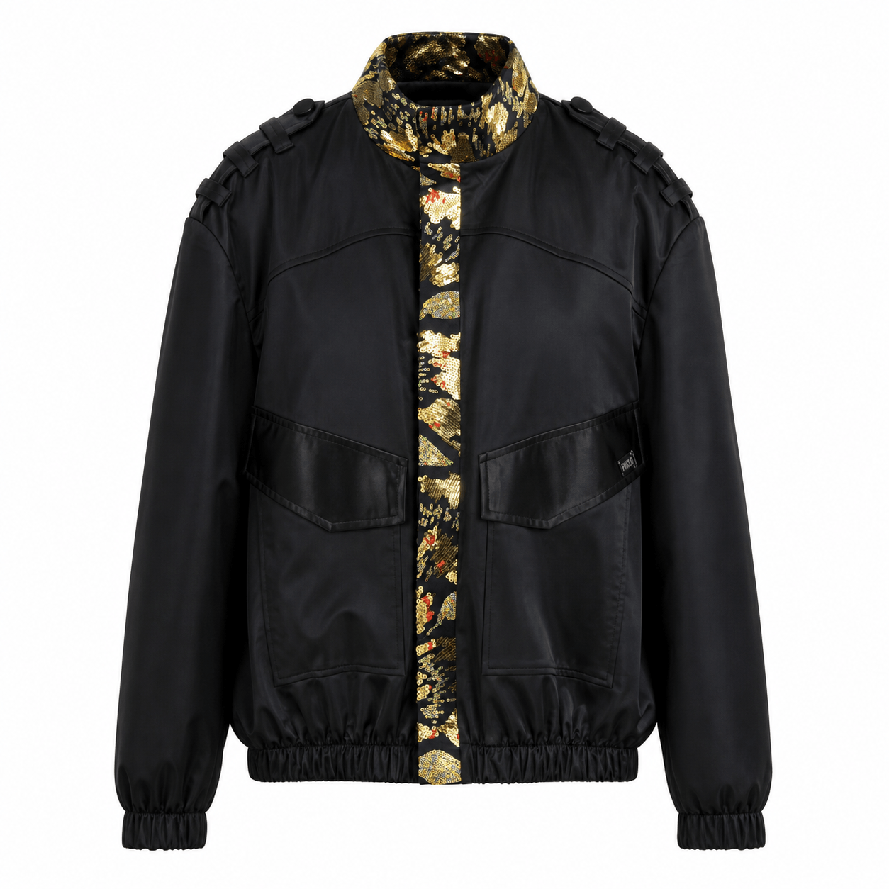 Bomber in Raso Nero con Ricamo Oro