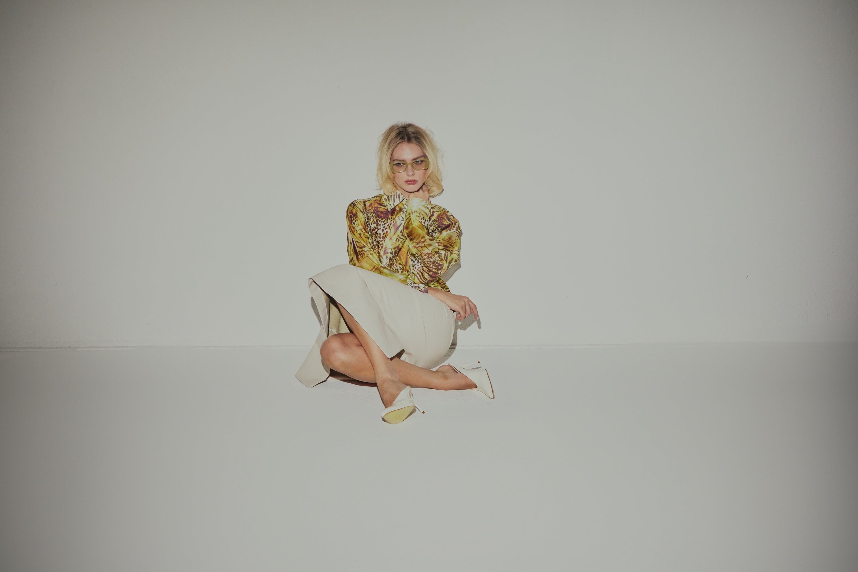 Camicia Regolare Animalier Verde Acido