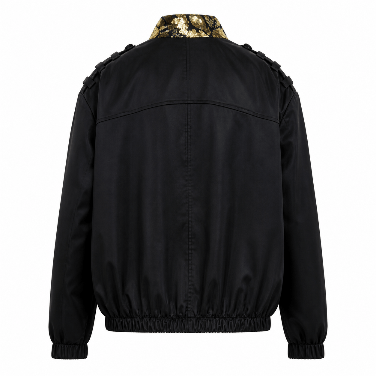 Bomber in Raso Nero con Ricamo Oro