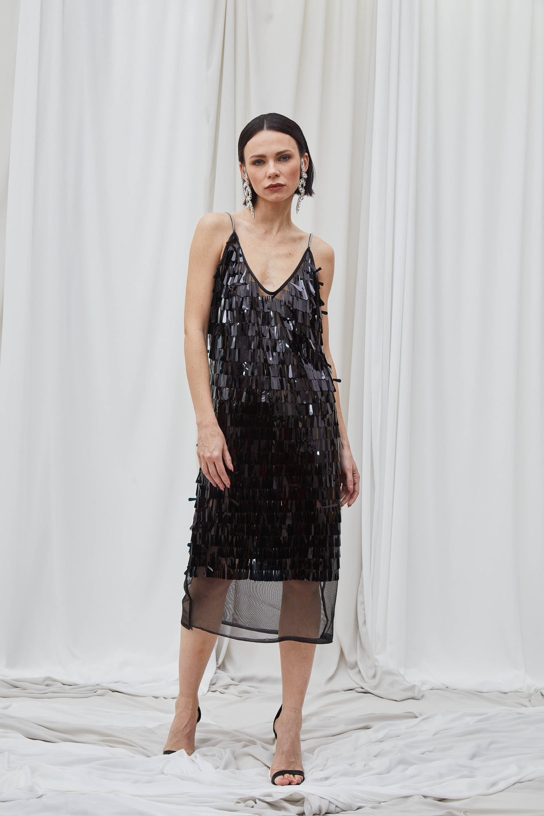 Slip Dress Corto Goccia Nera e Strass