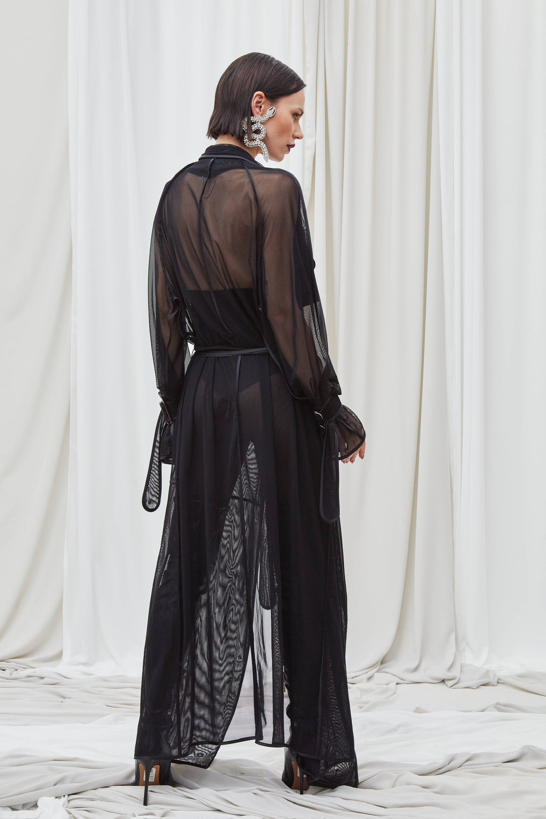 Trench Long en Tulle Noir