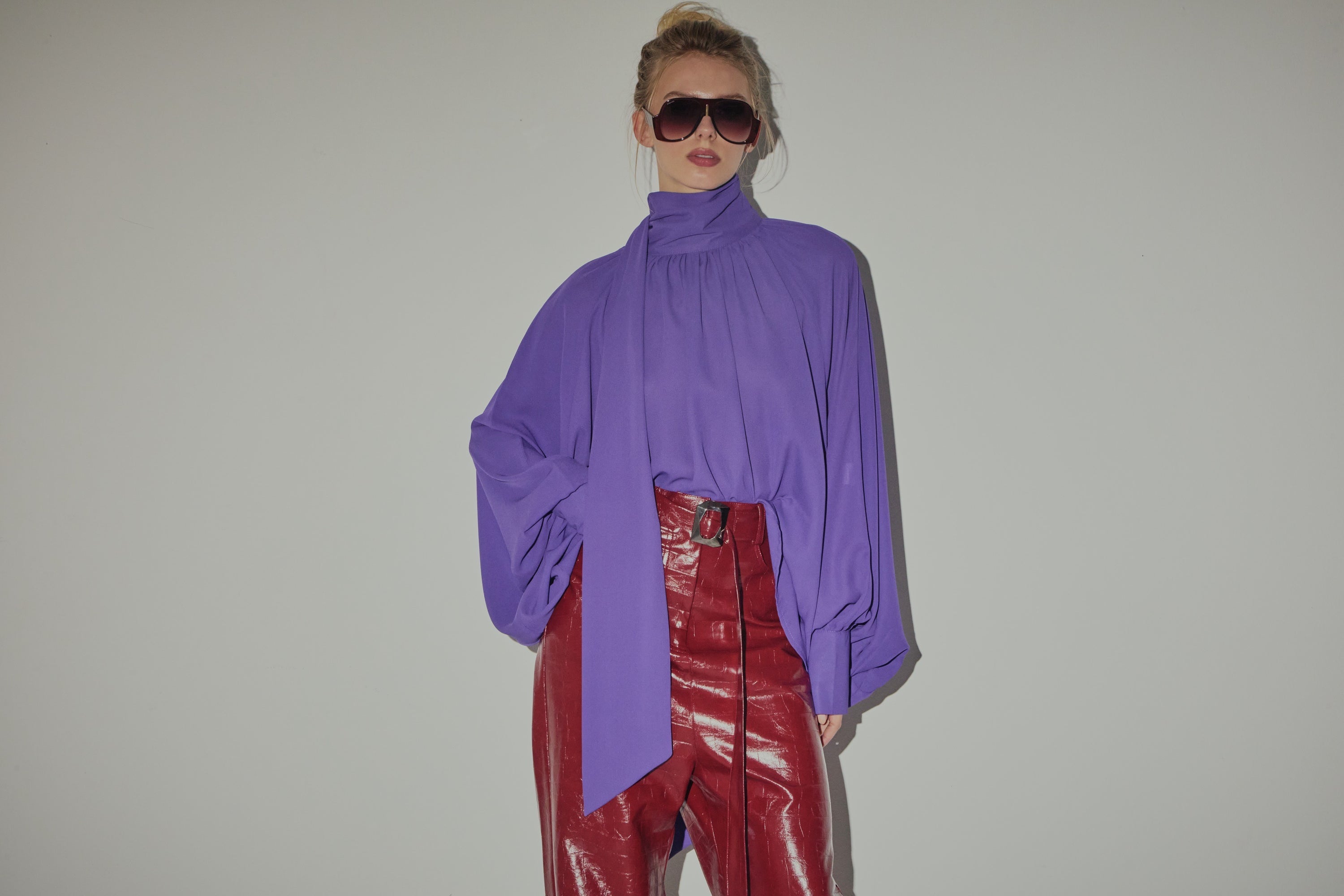 Camicia Collo Alto Foulard Georgette Viola