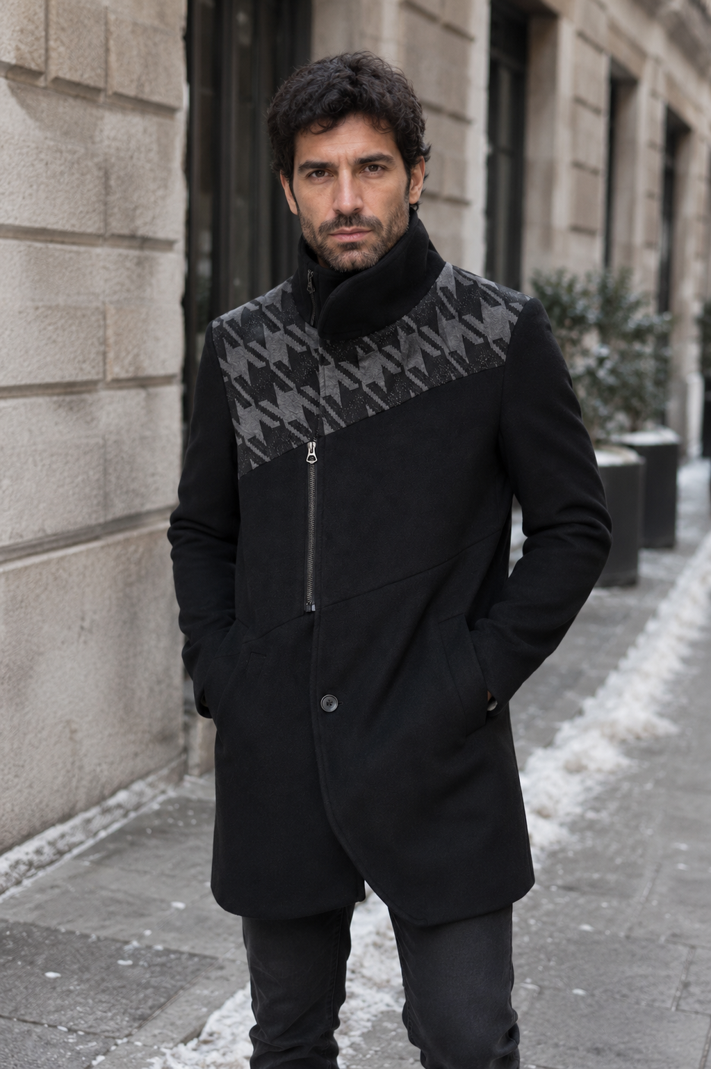 Cappotto Crowe Black Chest Gray Black